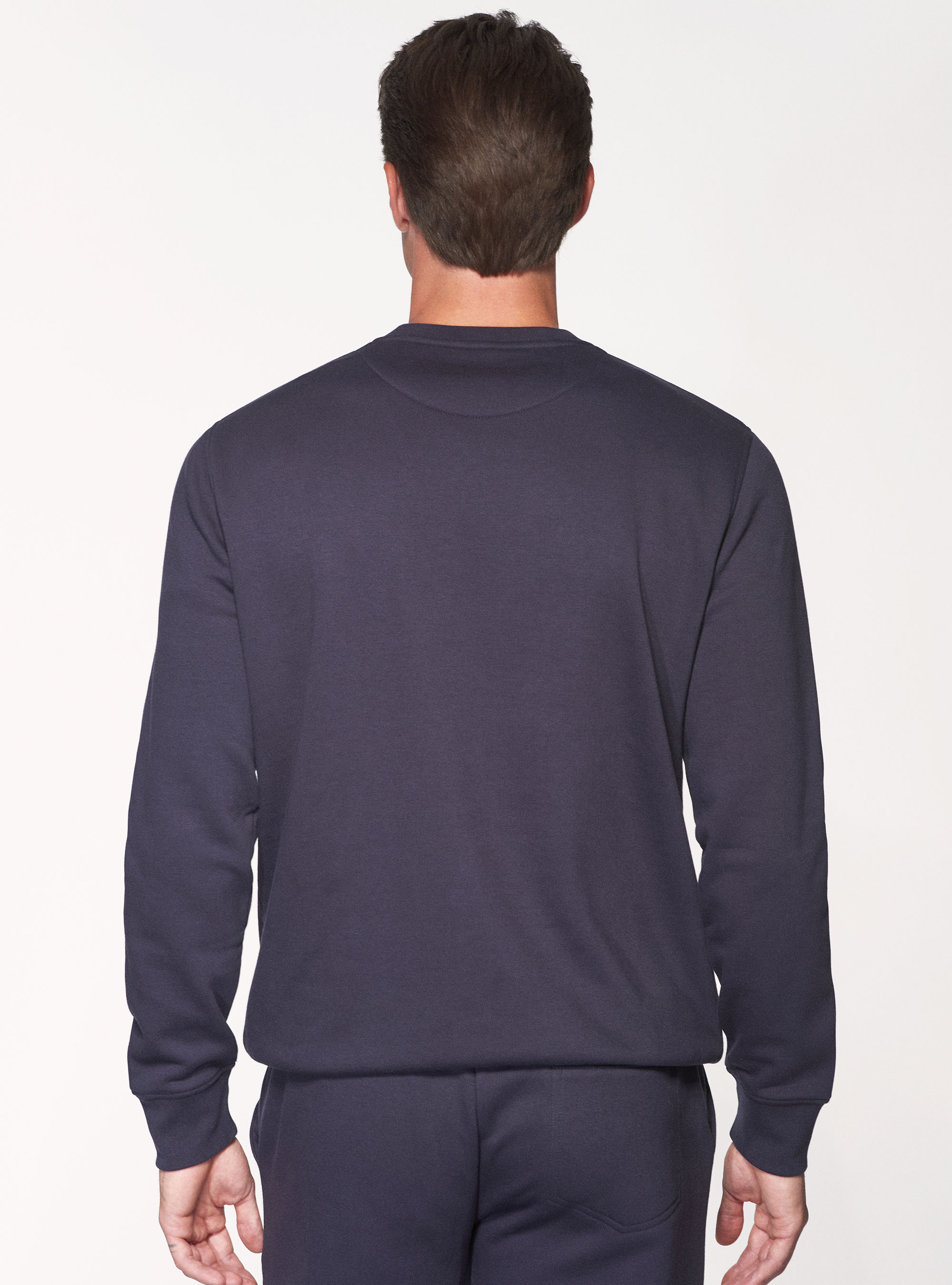 Cotton blend crew-neck sweatshirt, NAVY BLUE