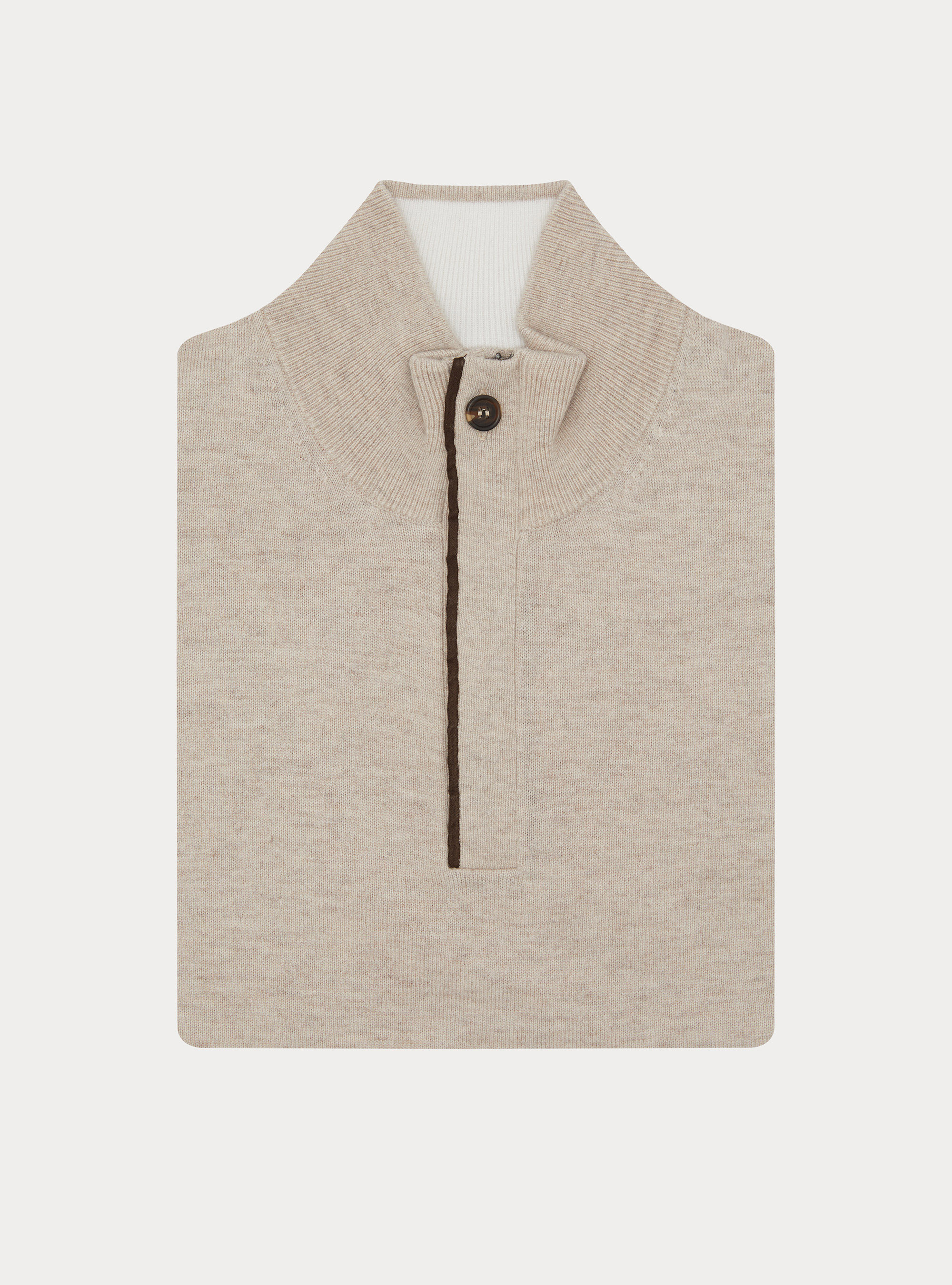Maglia mezza zip con toppe in misto lana, ECRU