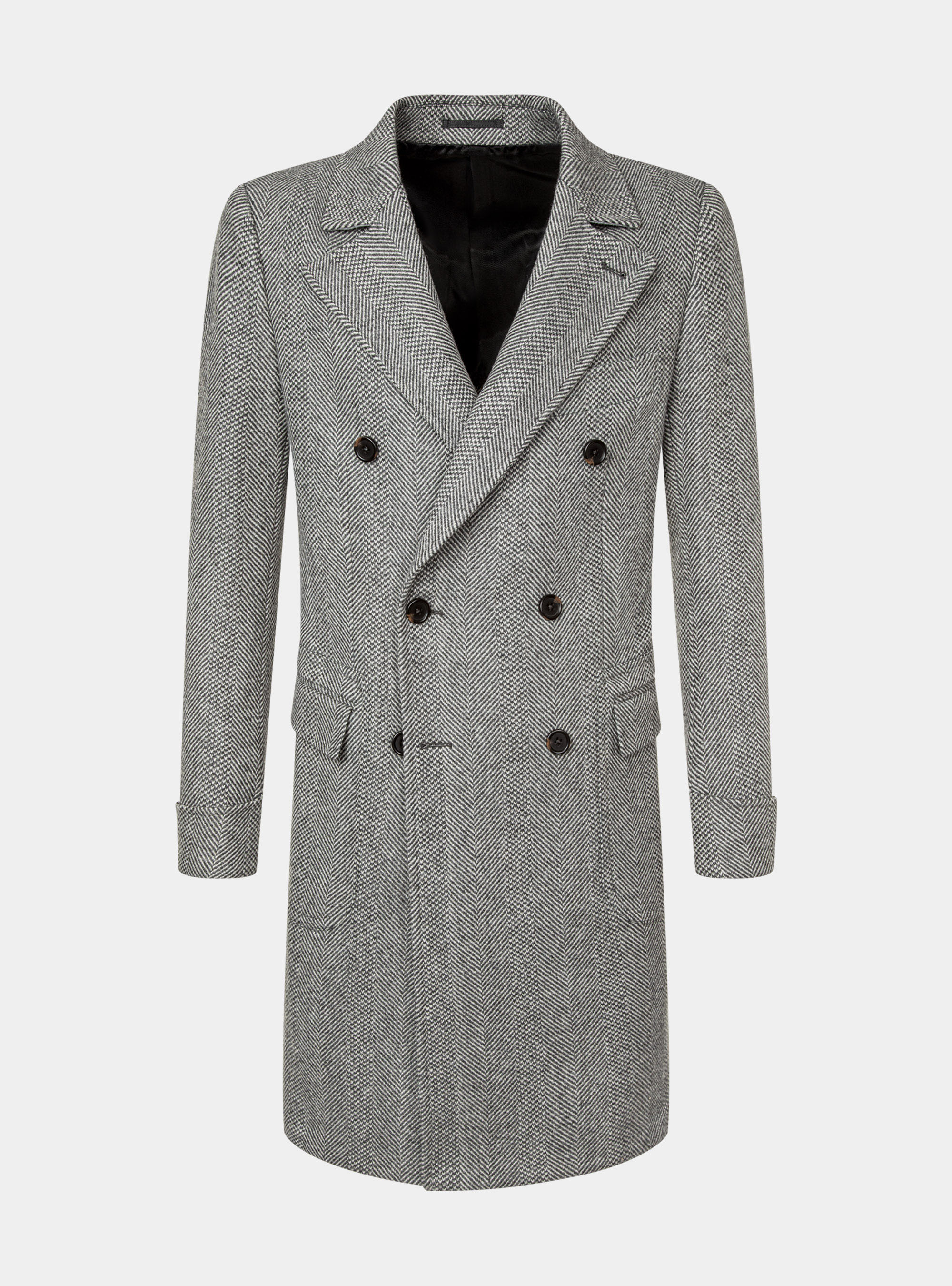 Double-breasted coat in herringbone wool blend, LIGHT GREY MELANGE