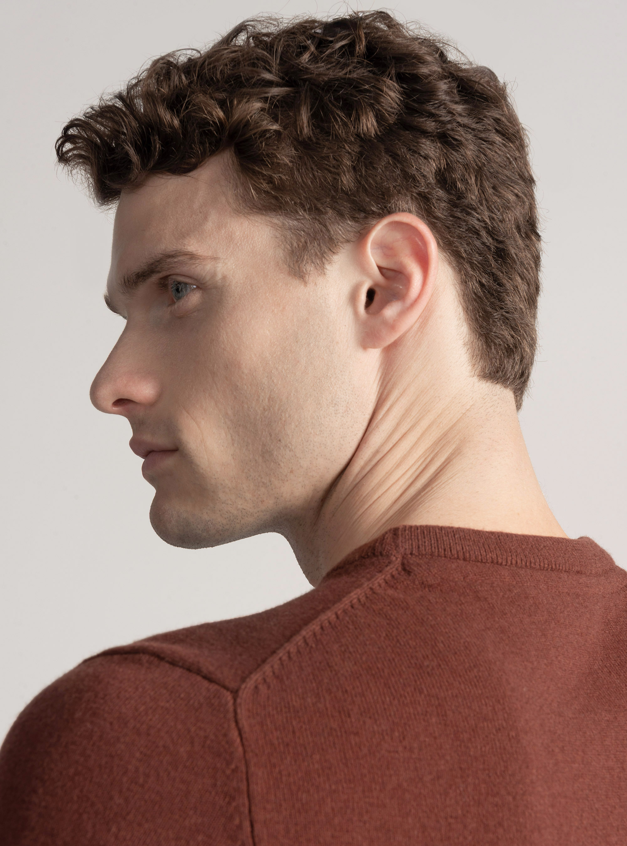 Lambswool and cashmere crew-neck sweater, 0396C MATTONE