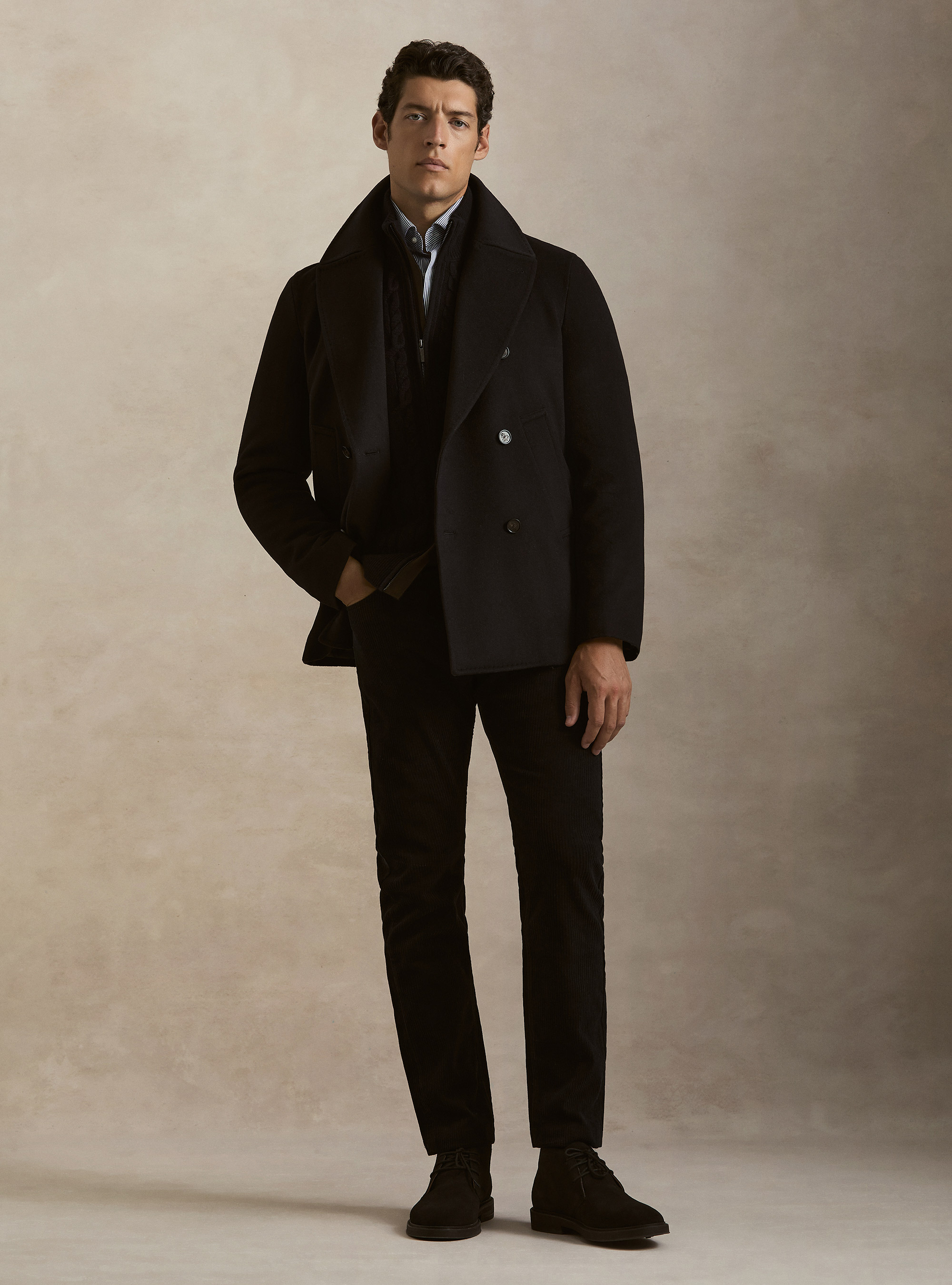 Wool-cashmere peacoat, NAVY BLUE