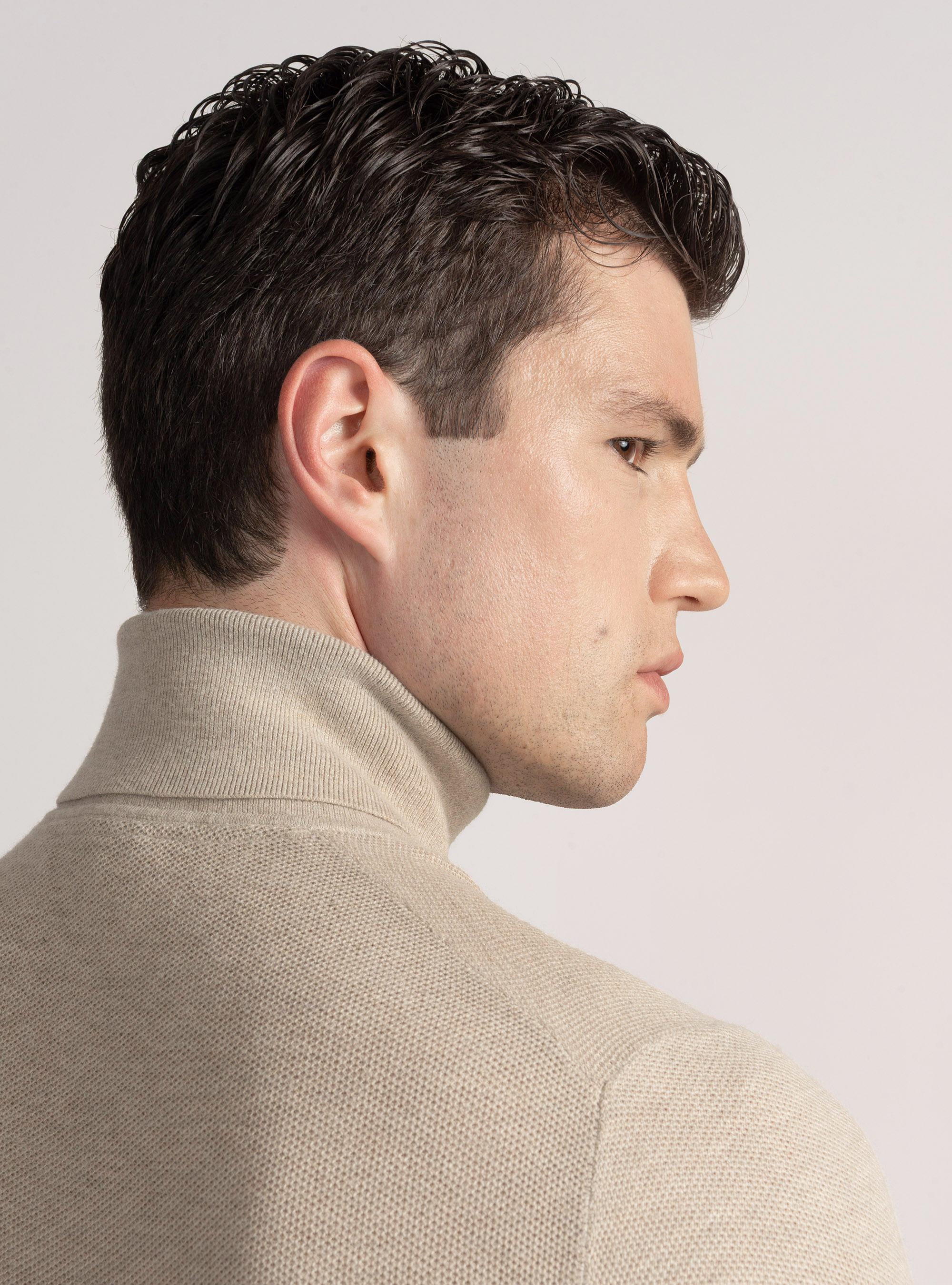 Rollkragenpullover mit Wabenmuster aus Baumwollkaschmir, ECRU 0560C