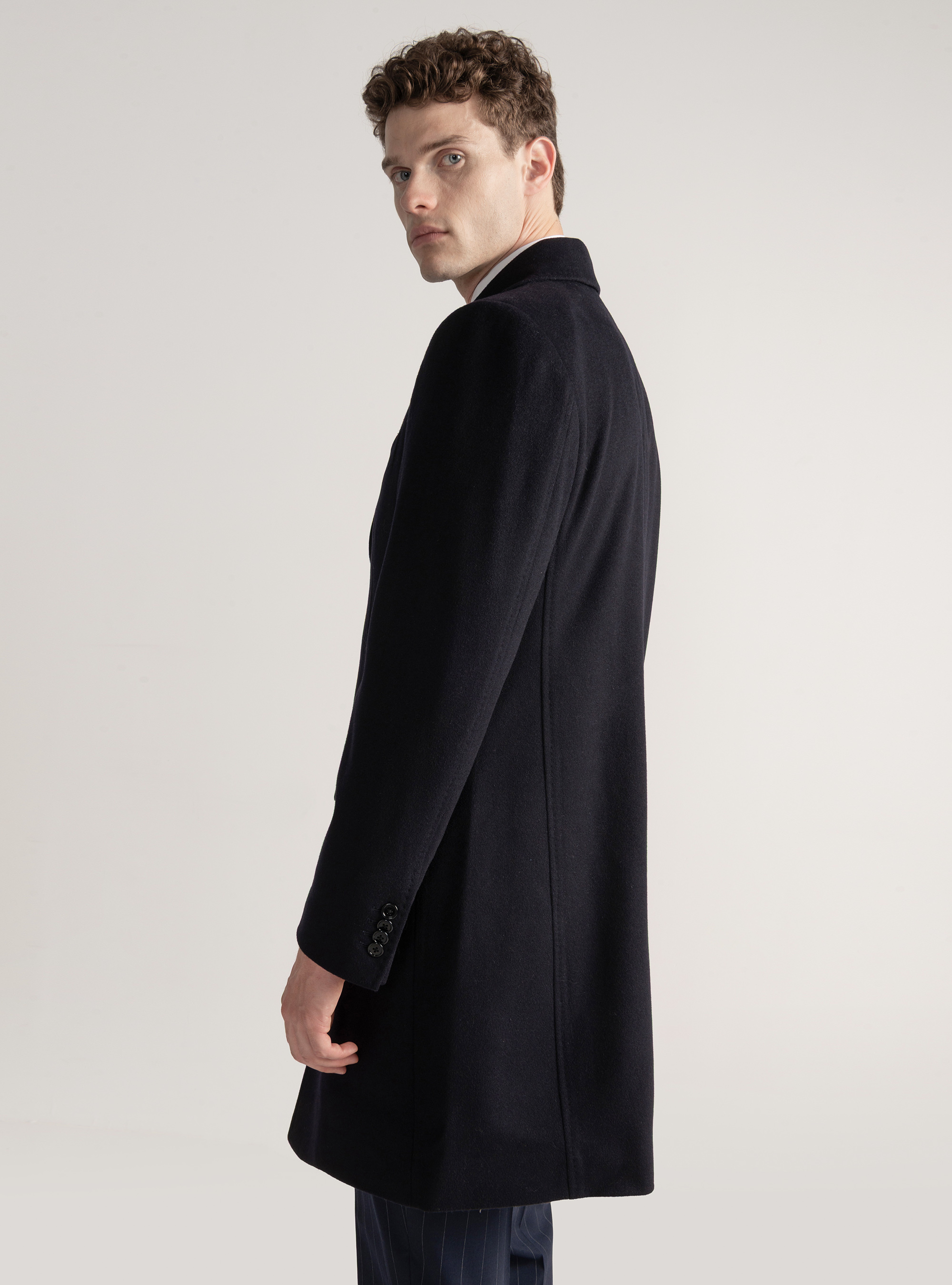 Wool and cashmere coat, NAVY BLUE