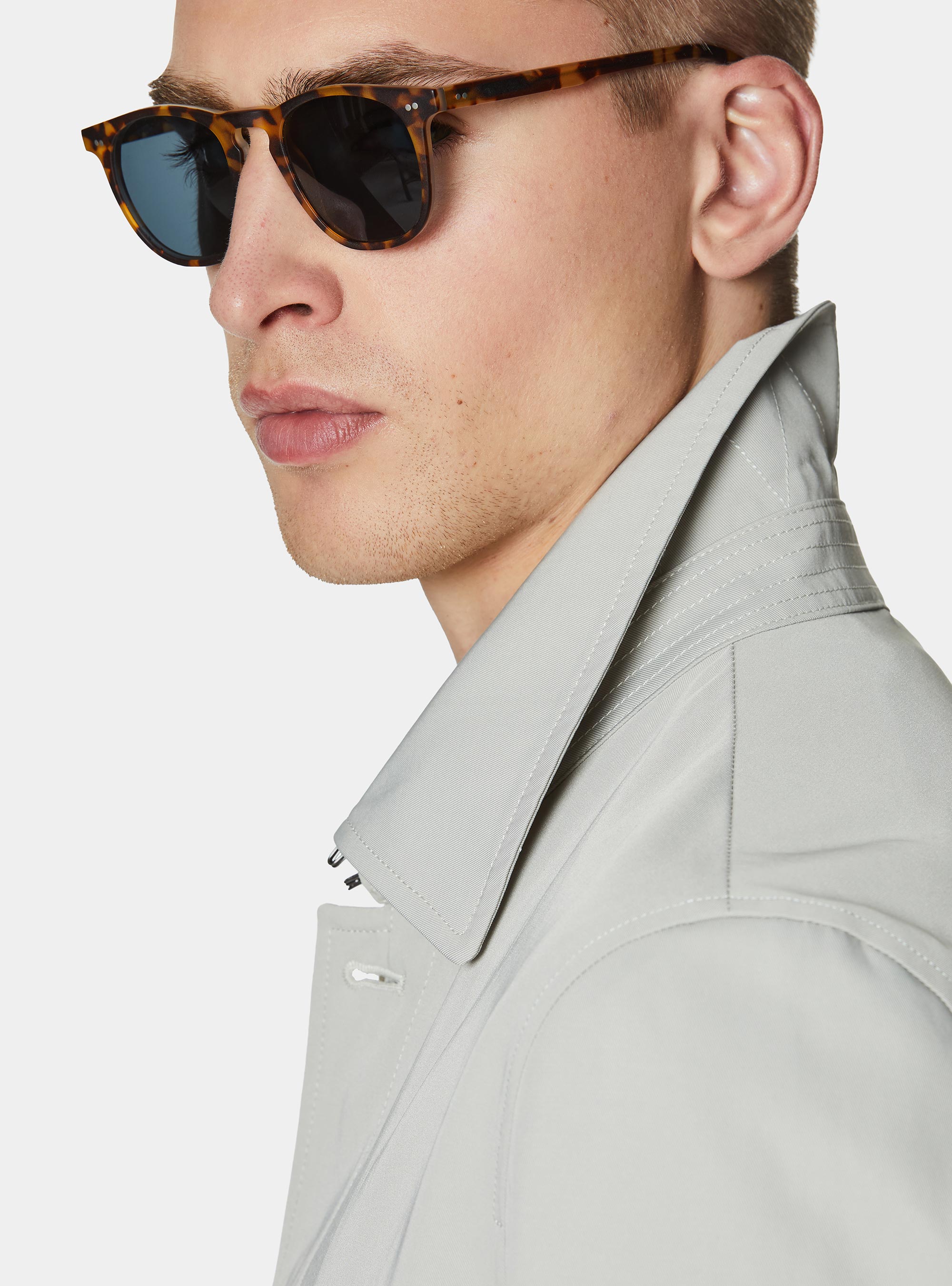 Single-breasted raincoat in cotton blend, ECRU