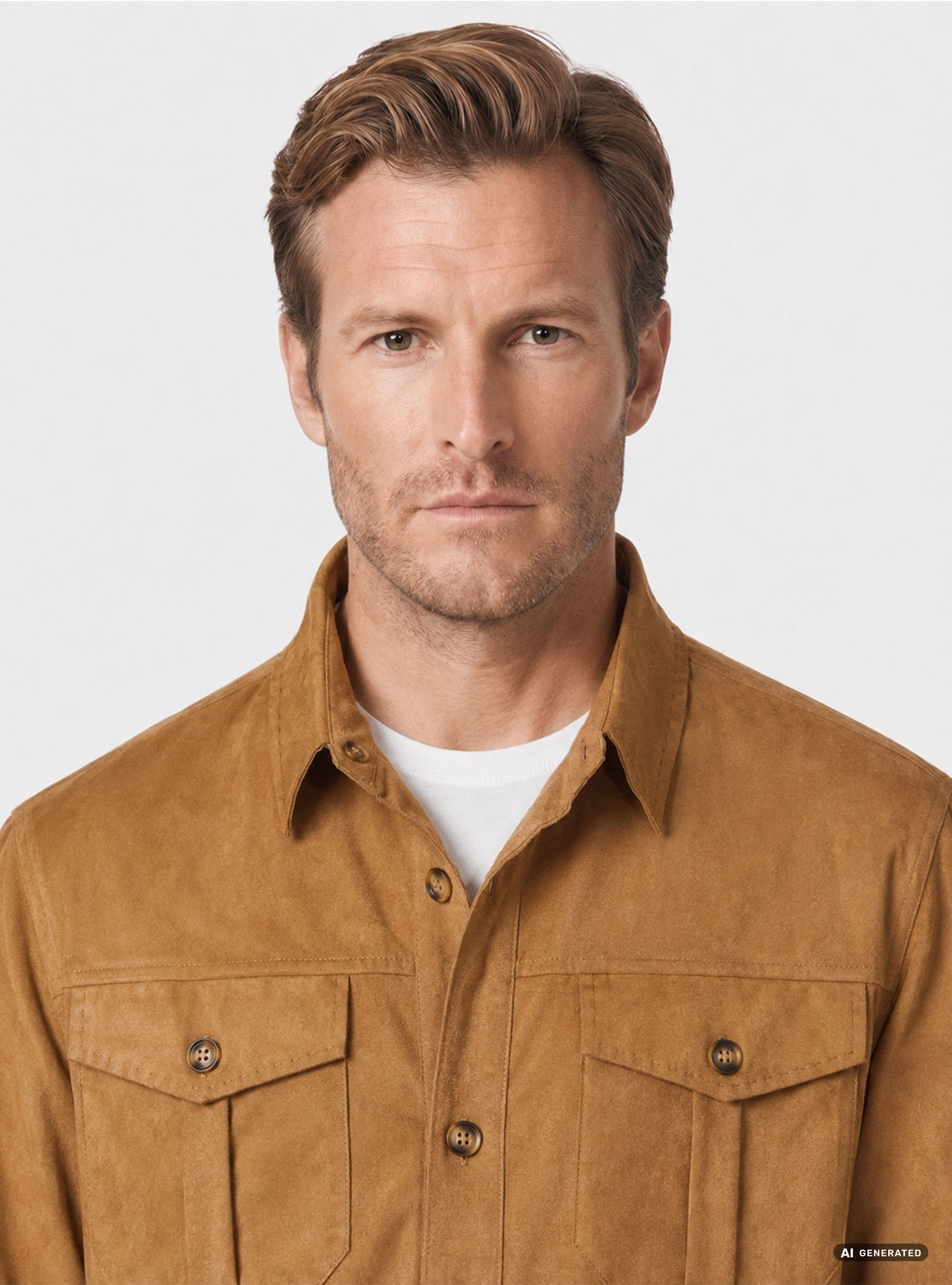 Giacca camicia effetto scamosciato, MARRONE