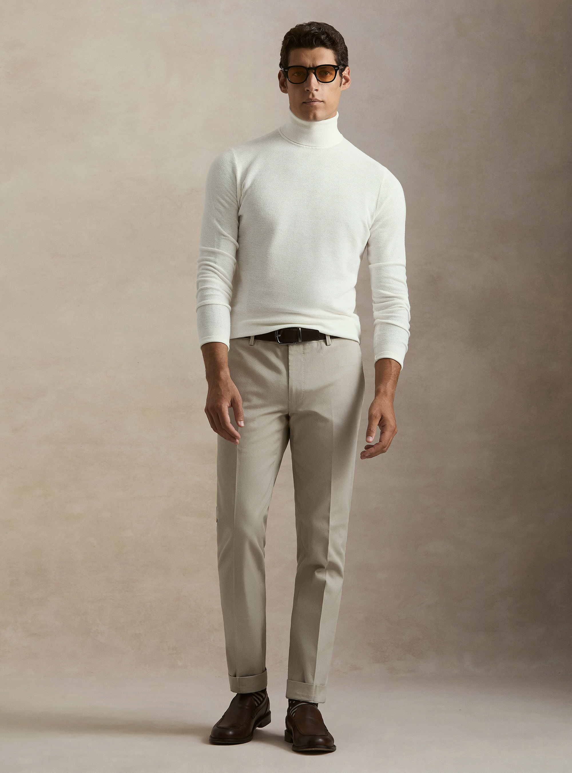 Waffelstrick-Rollkragenpullover, BIANCO 0099C