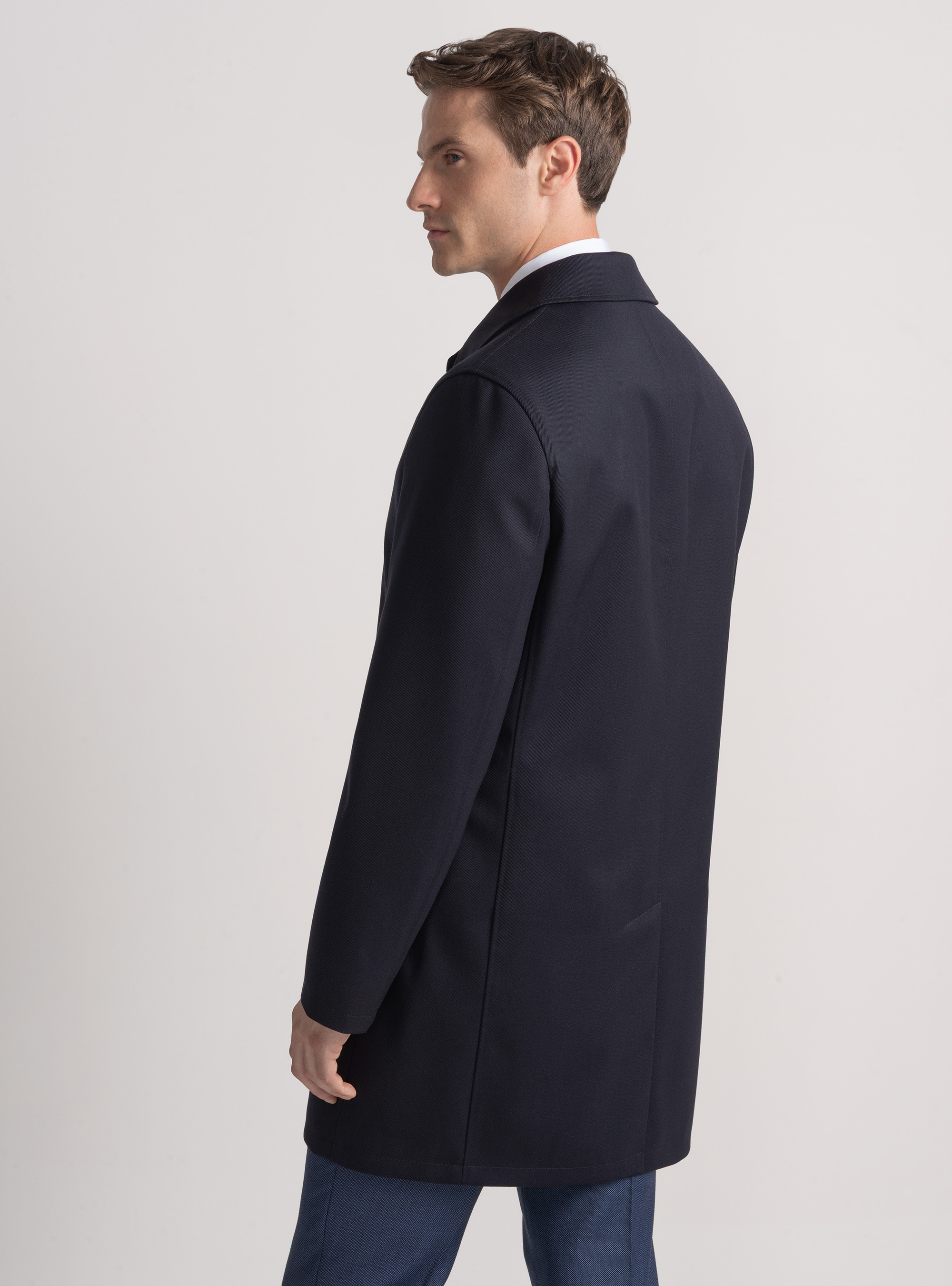 Wool-blend twill overcoat, NAVY BLUE