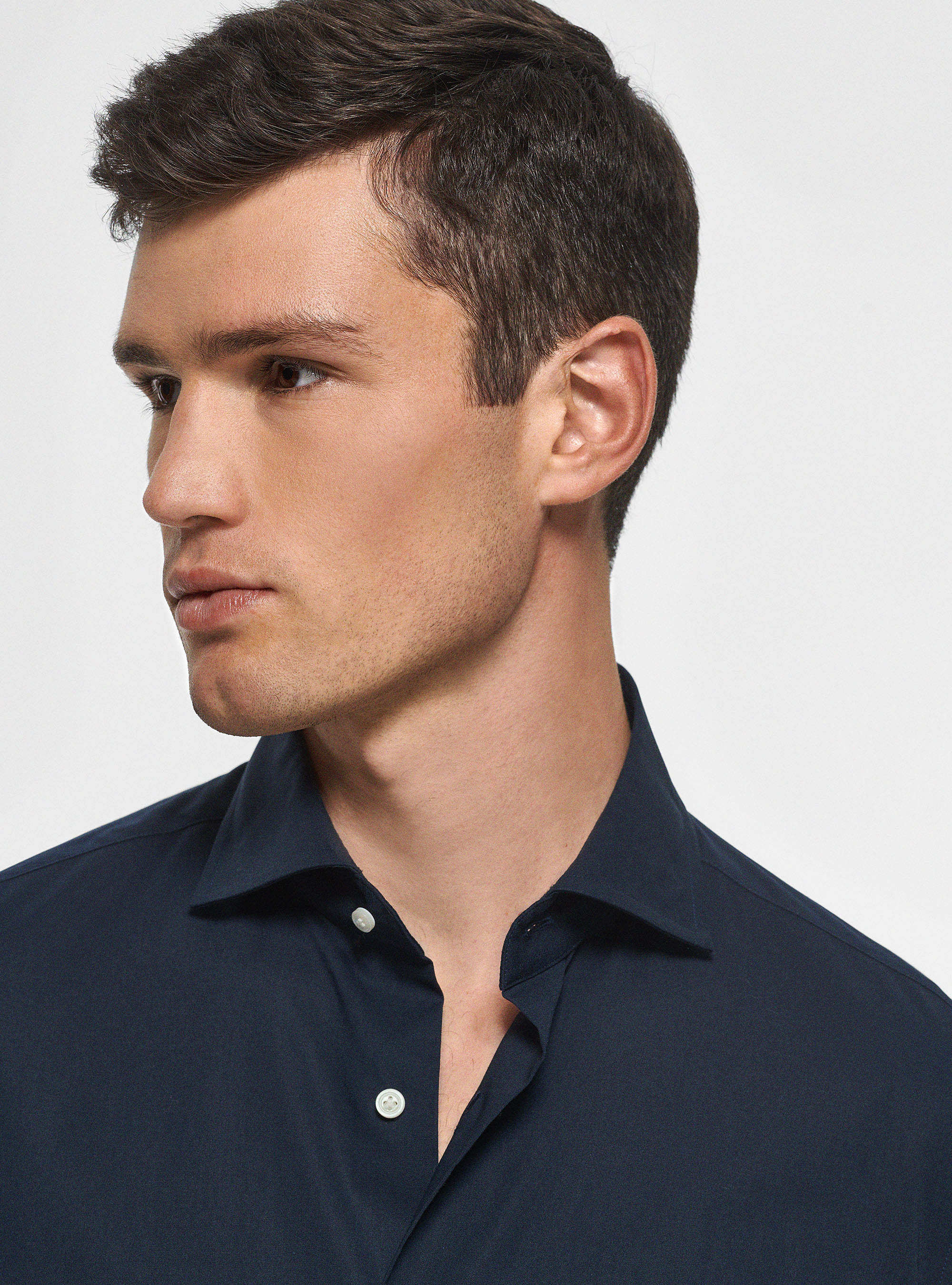 Stretch poplin shirt, NAVY BLUE