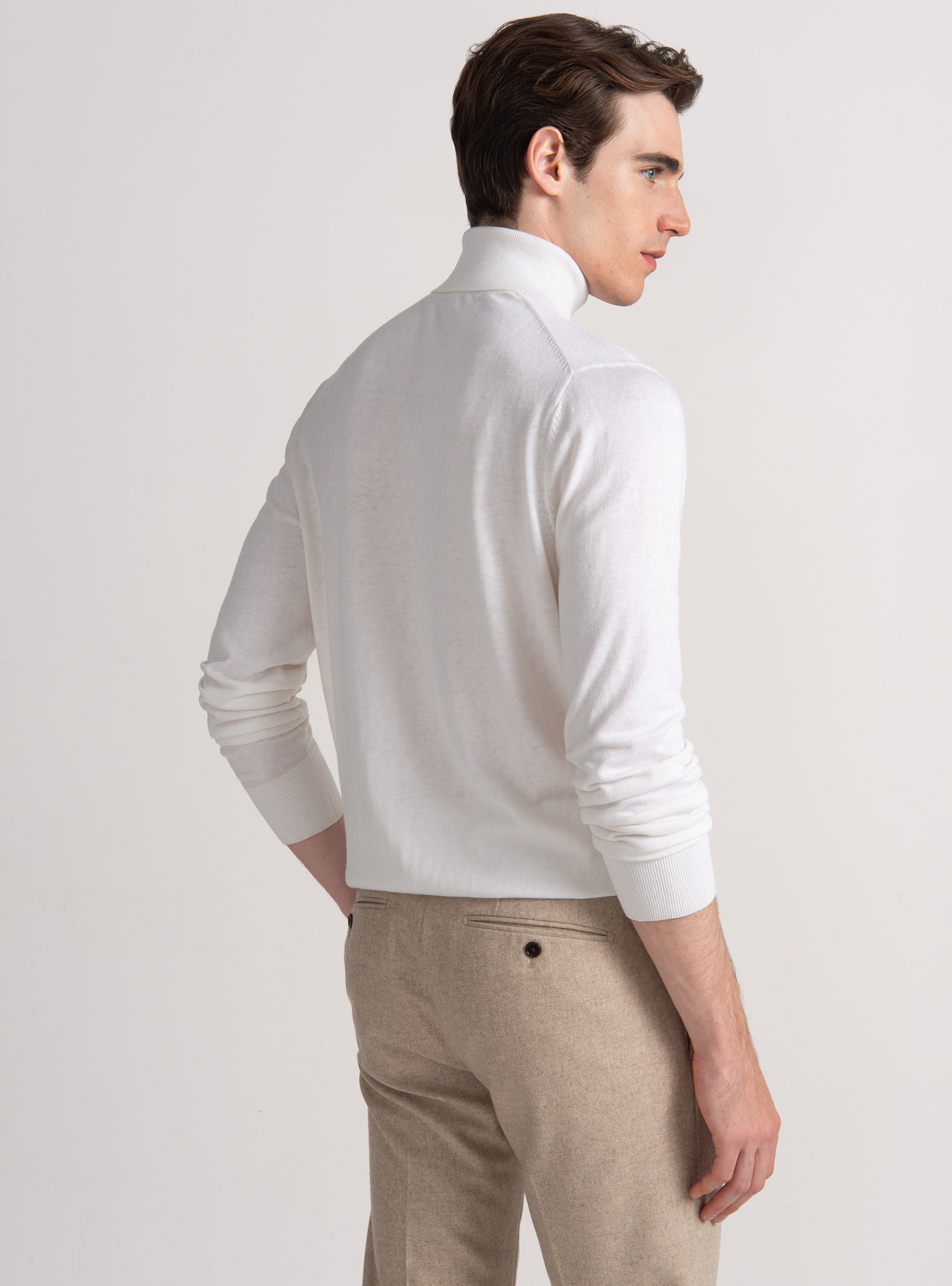Dolcevita in cotone seta e cashmere, BIANCO