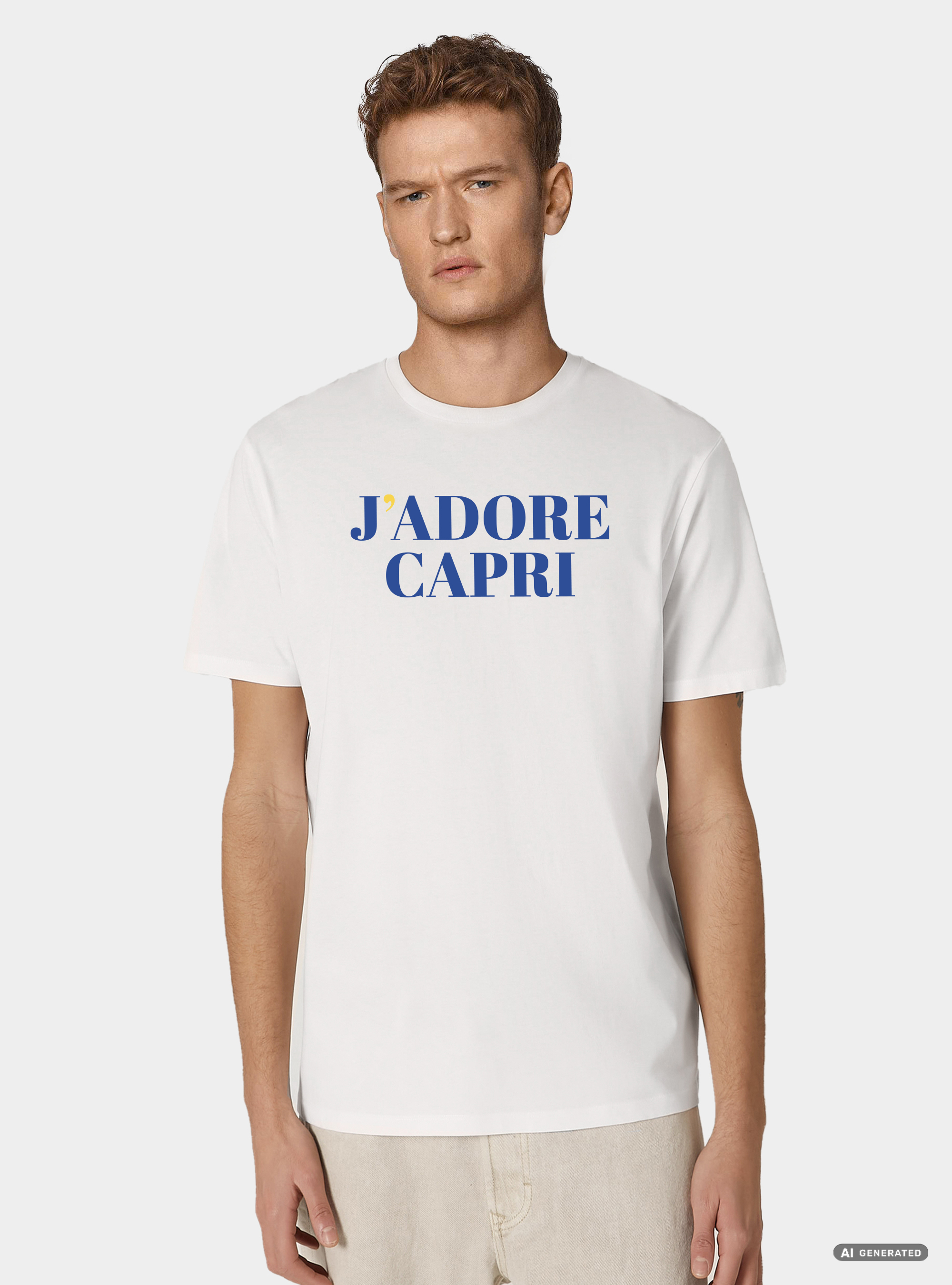 T-shirt in cotone mezza manica "j'adore capri", BLANC