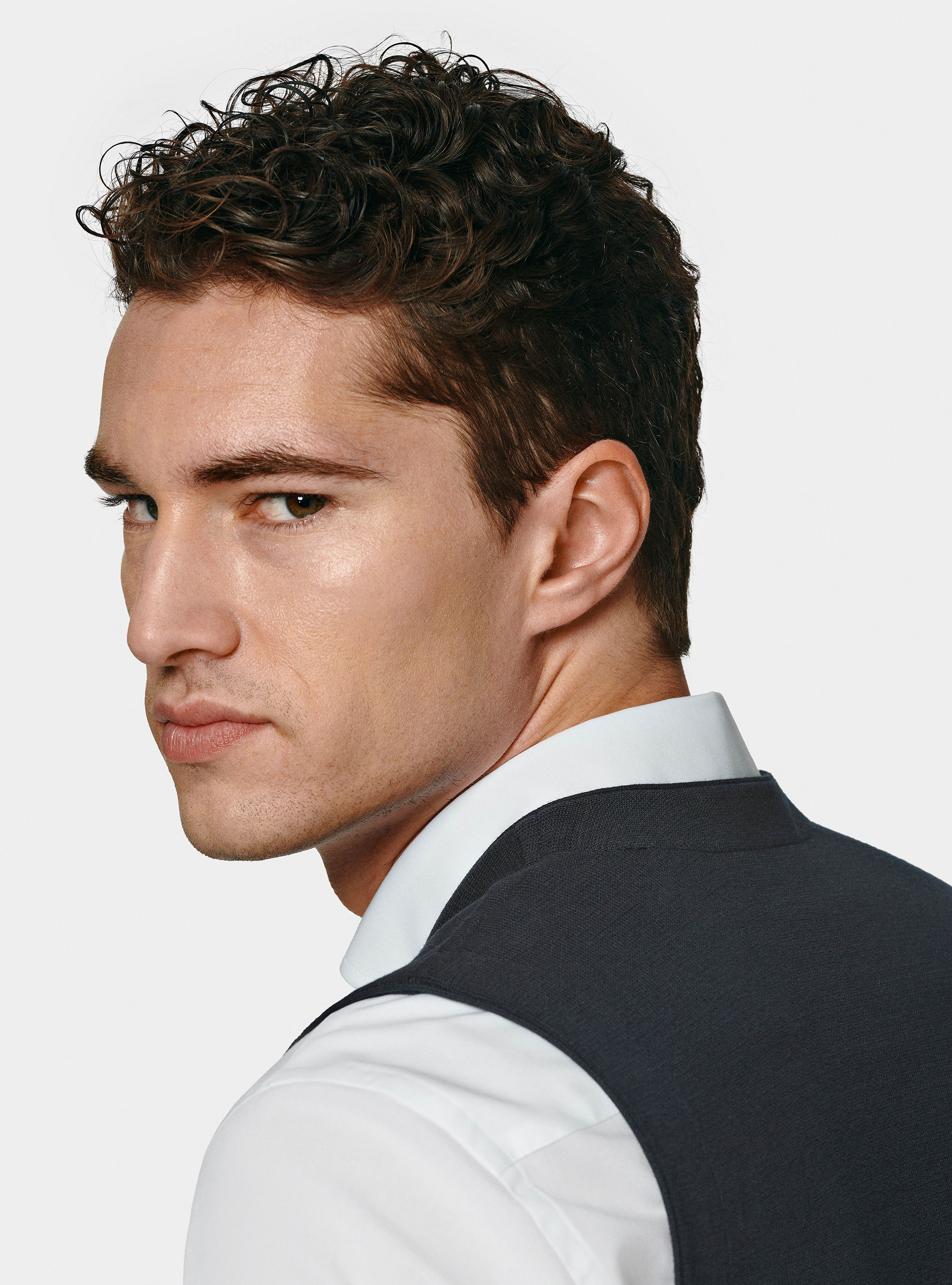 Gilet doppiopetto in maglia di cotone, BLU NAVY
