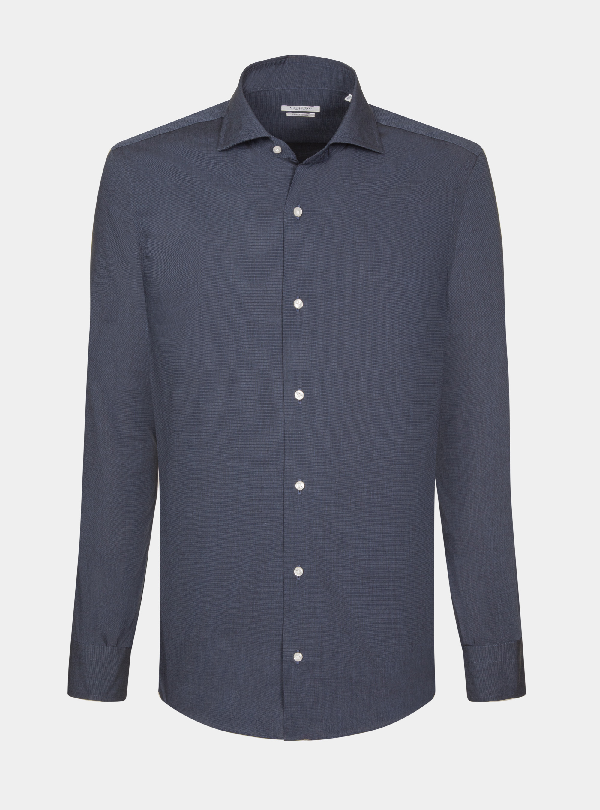 Camicia in cotone fil a fil con collo semi francese, BLU NAVY