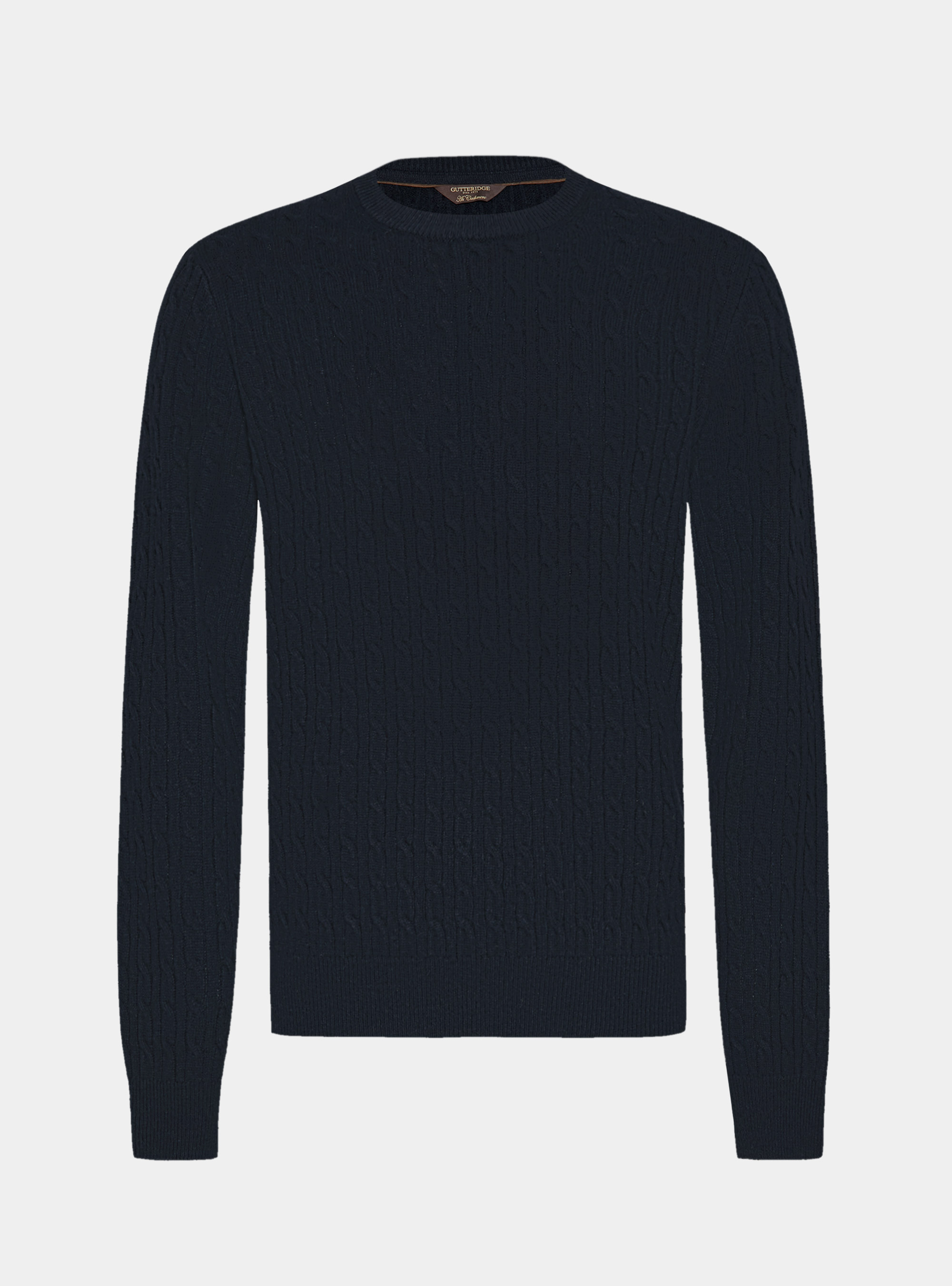 Maglia girocollo con treccia in lana e cashmere, BLU NAVY