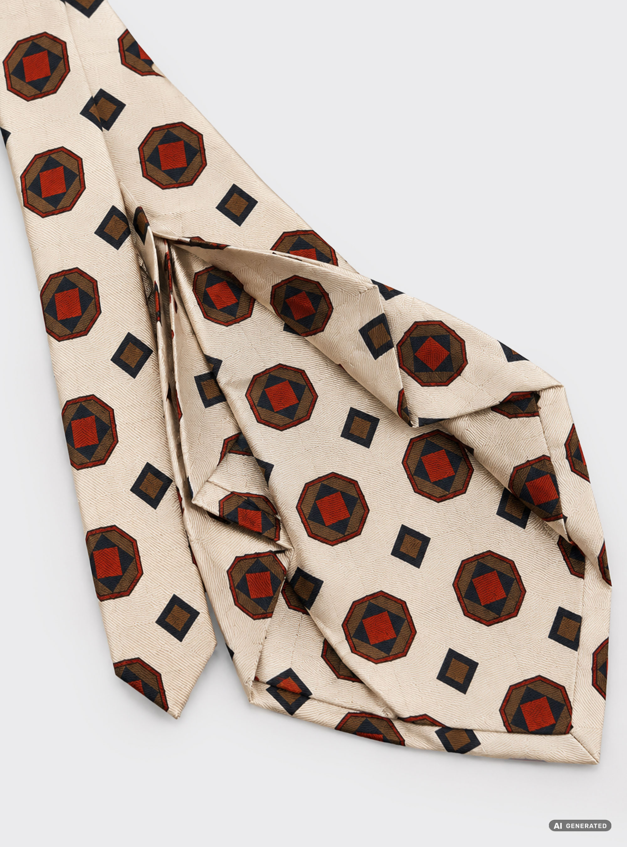 Corbata de seda de 5 pliegues con estampado geom&eacute;trico, NATA