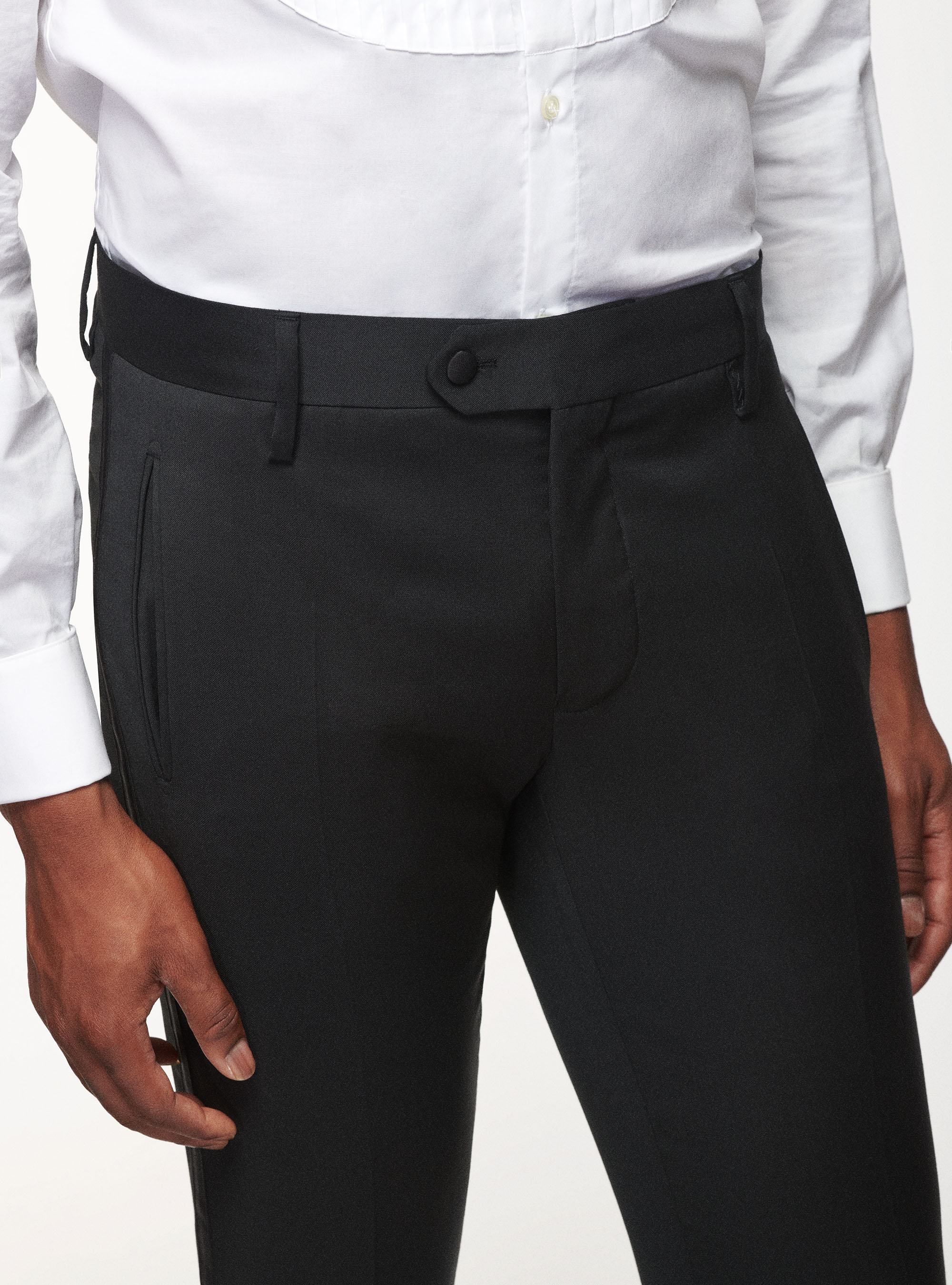 Pure Wool Tuxedo Trousers, BLACK