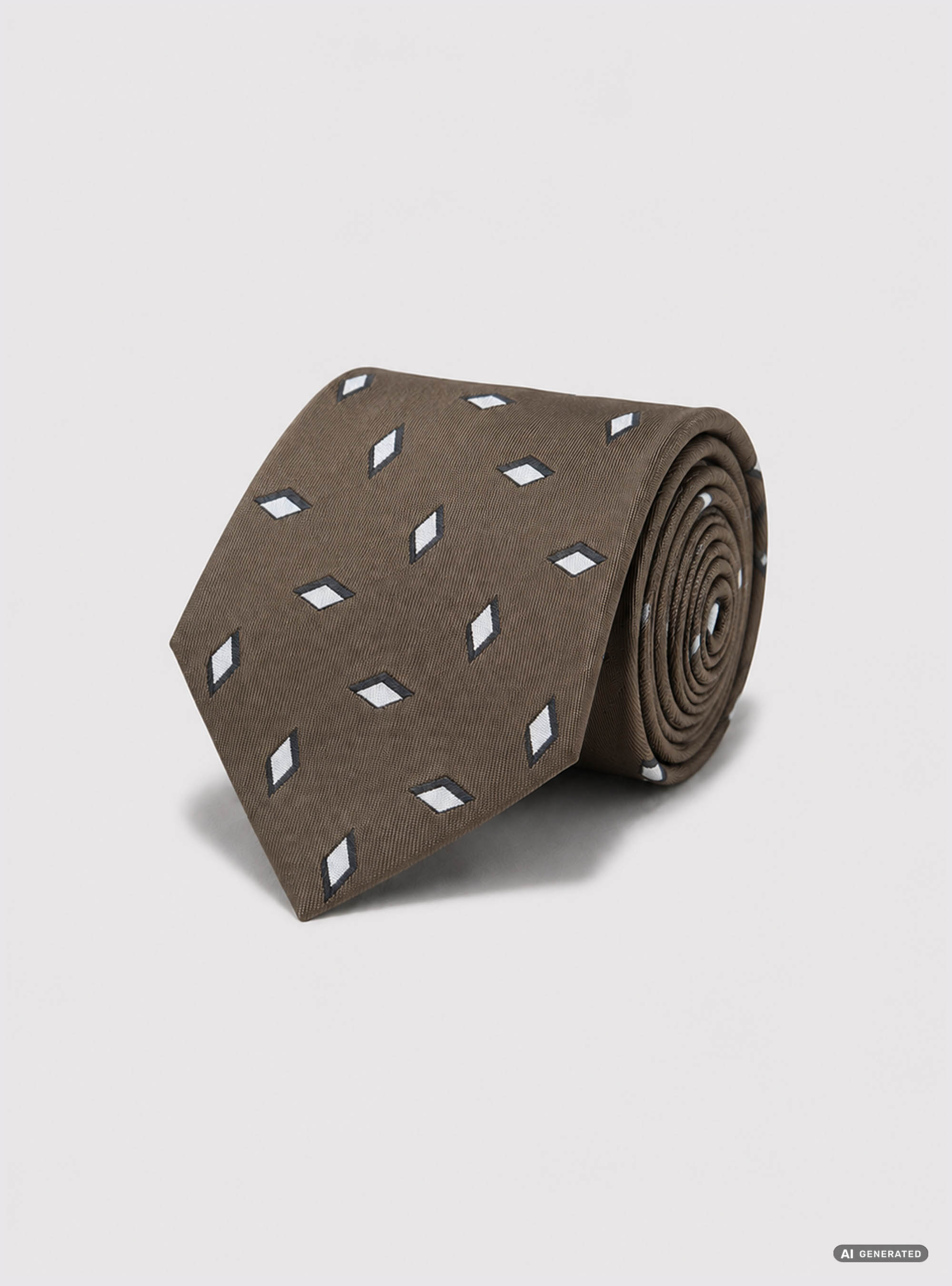 Geometric pattern silk twill tie, BROWN