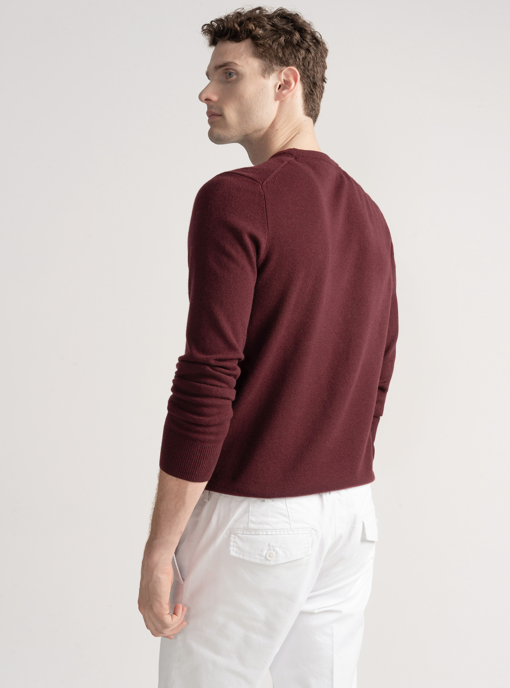 Trikot mit Rundhalsausschnitt aus Lambswool und Kaschmir, BORDEAUX 0311C