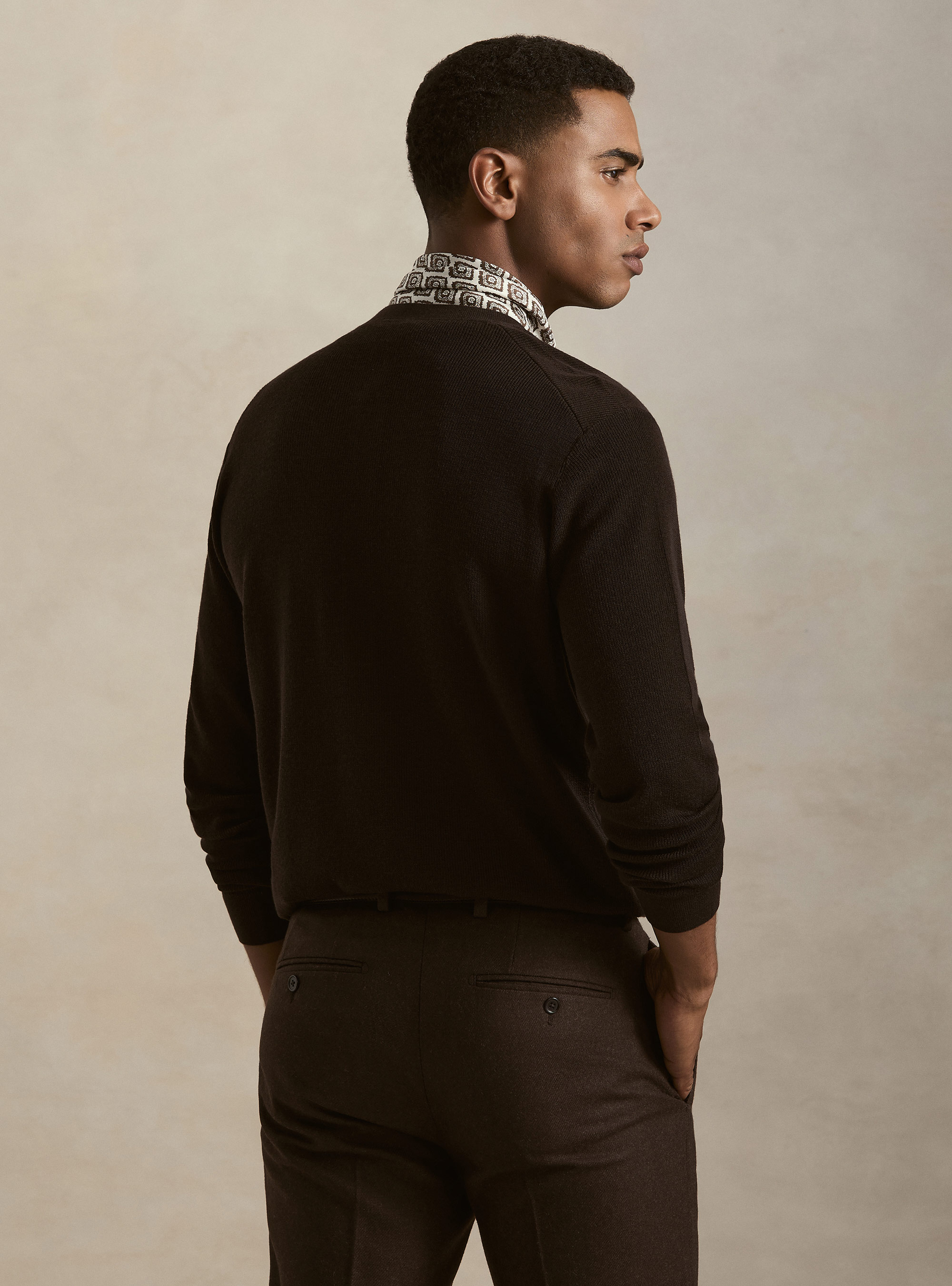 Ribbed wool Henley shirt, BROWN