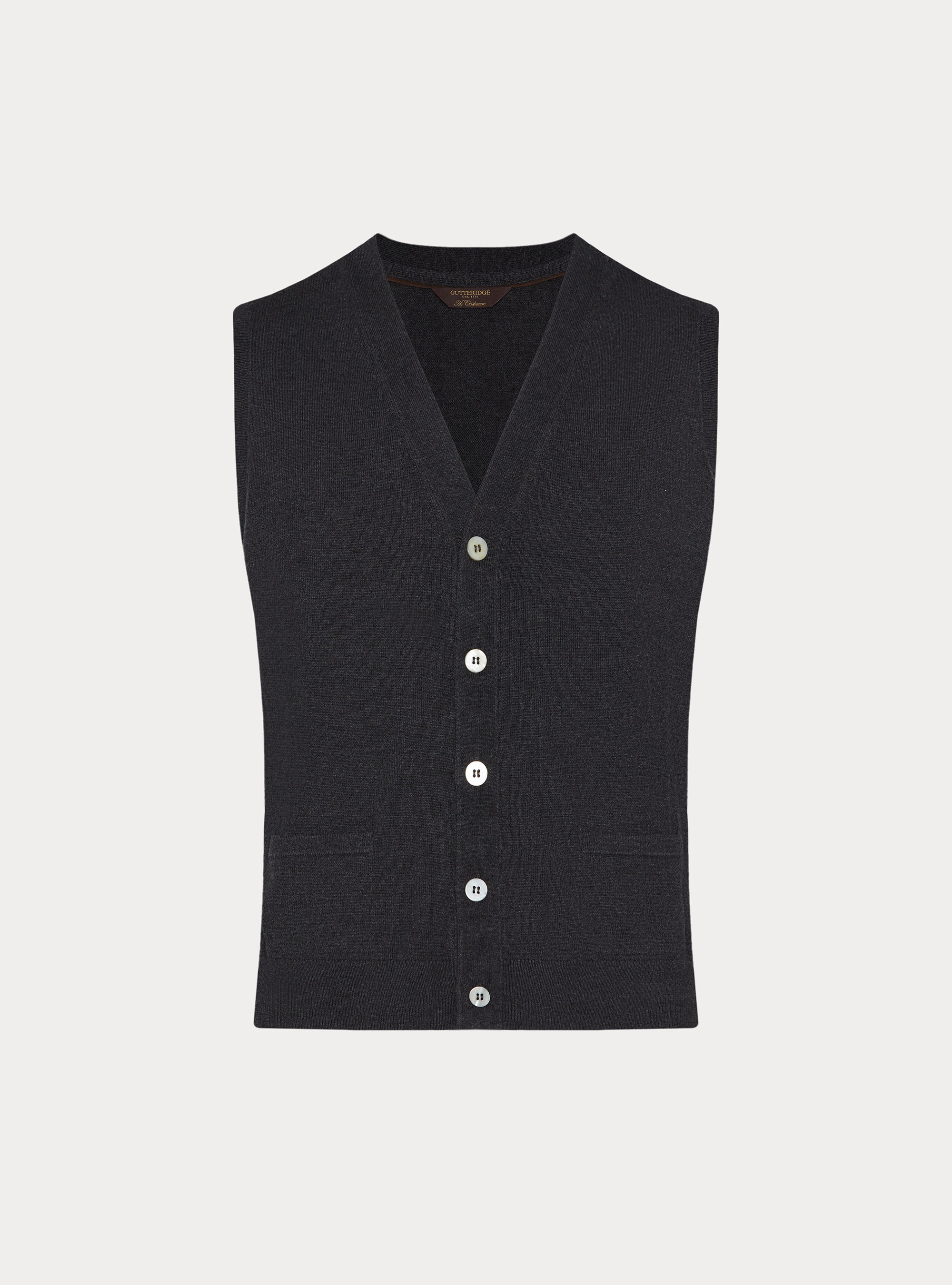 Gilet con bottoni in maglia misto lana, ASFALTO