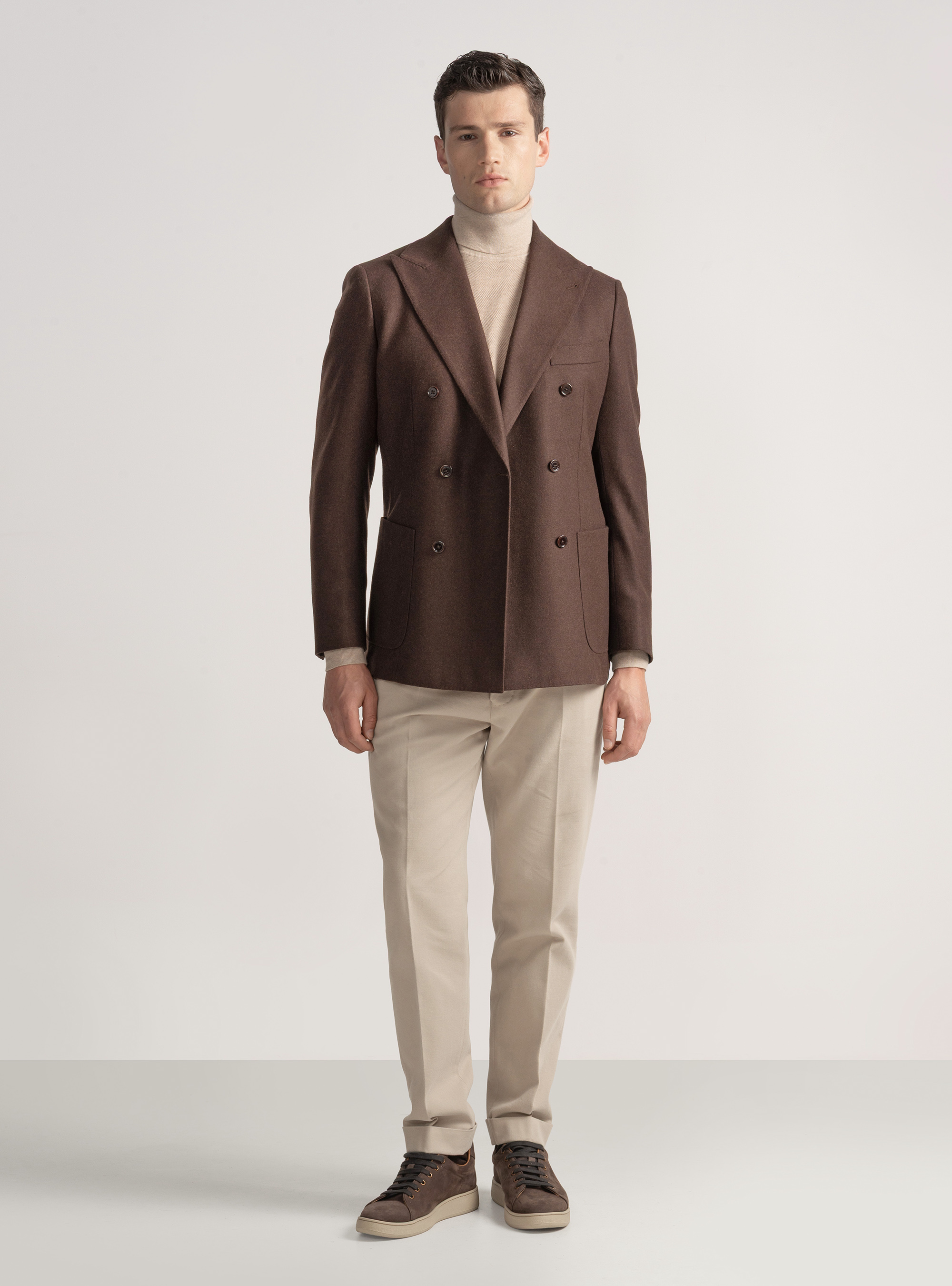 Double-breasted flannel blazer, BROWN