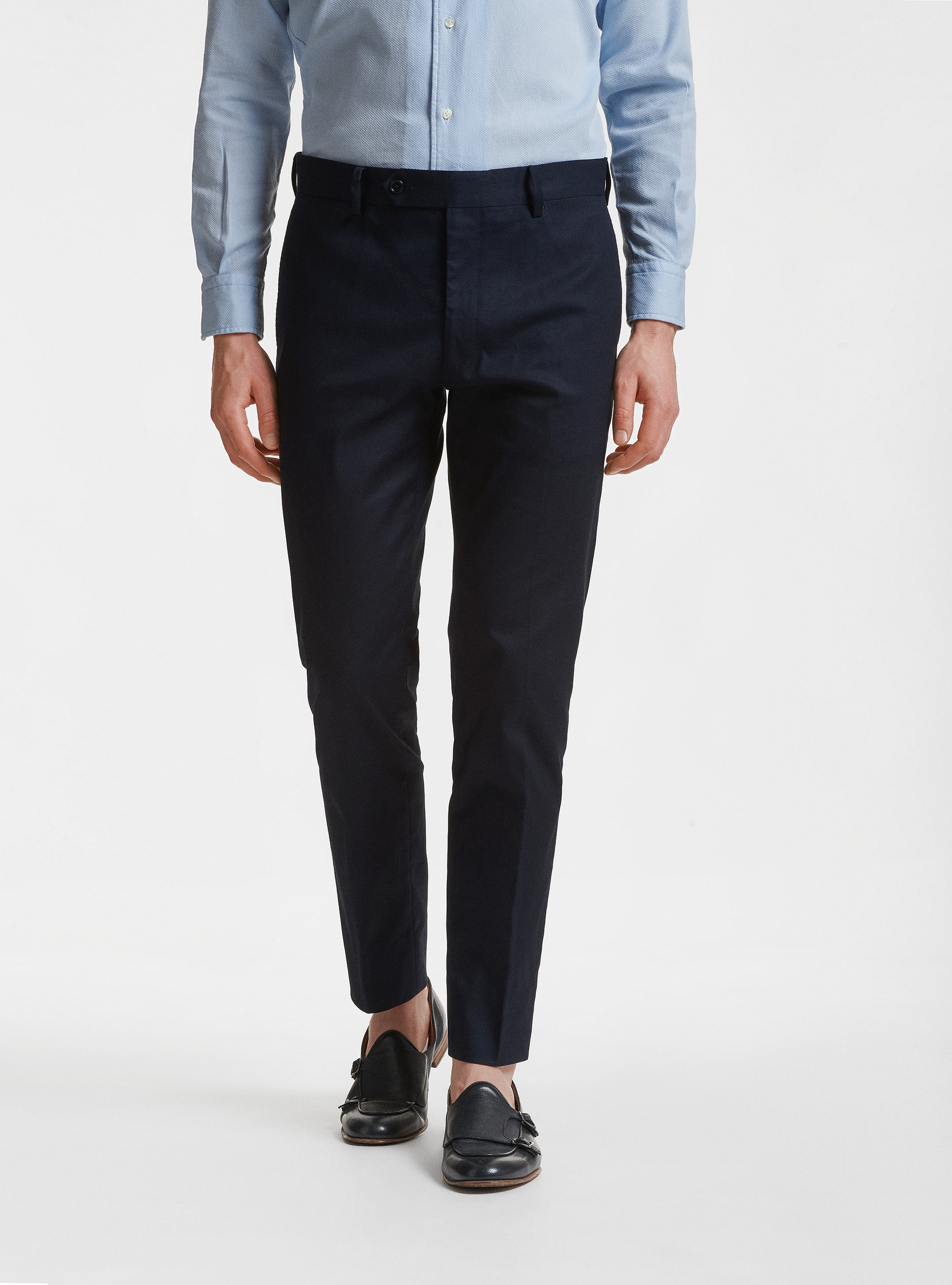 Pantalon de costume en coton blind&eacute;, BLEU MARINE