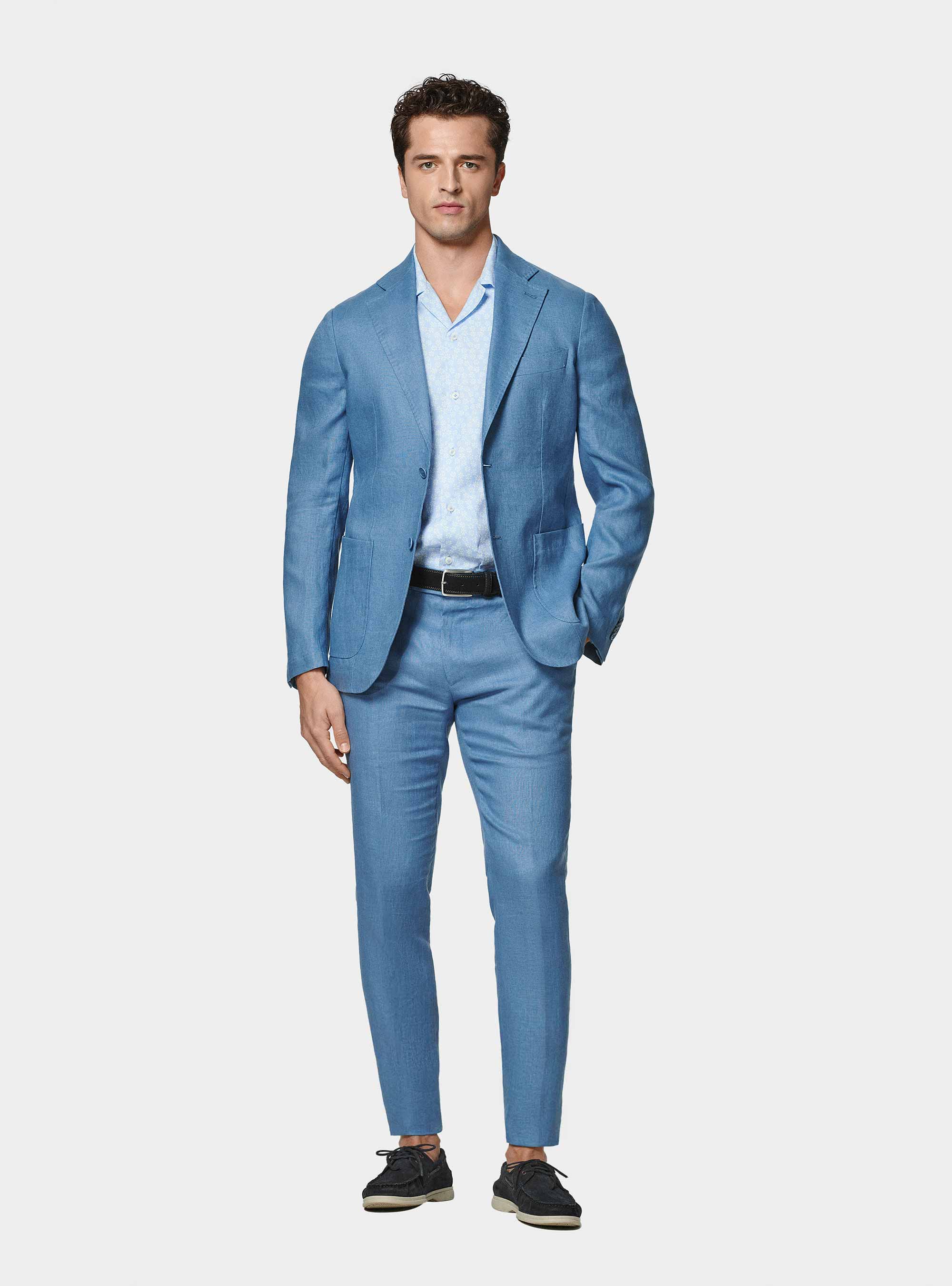 Pure linen suit trousers, AZZURRO POLVERE 0283C