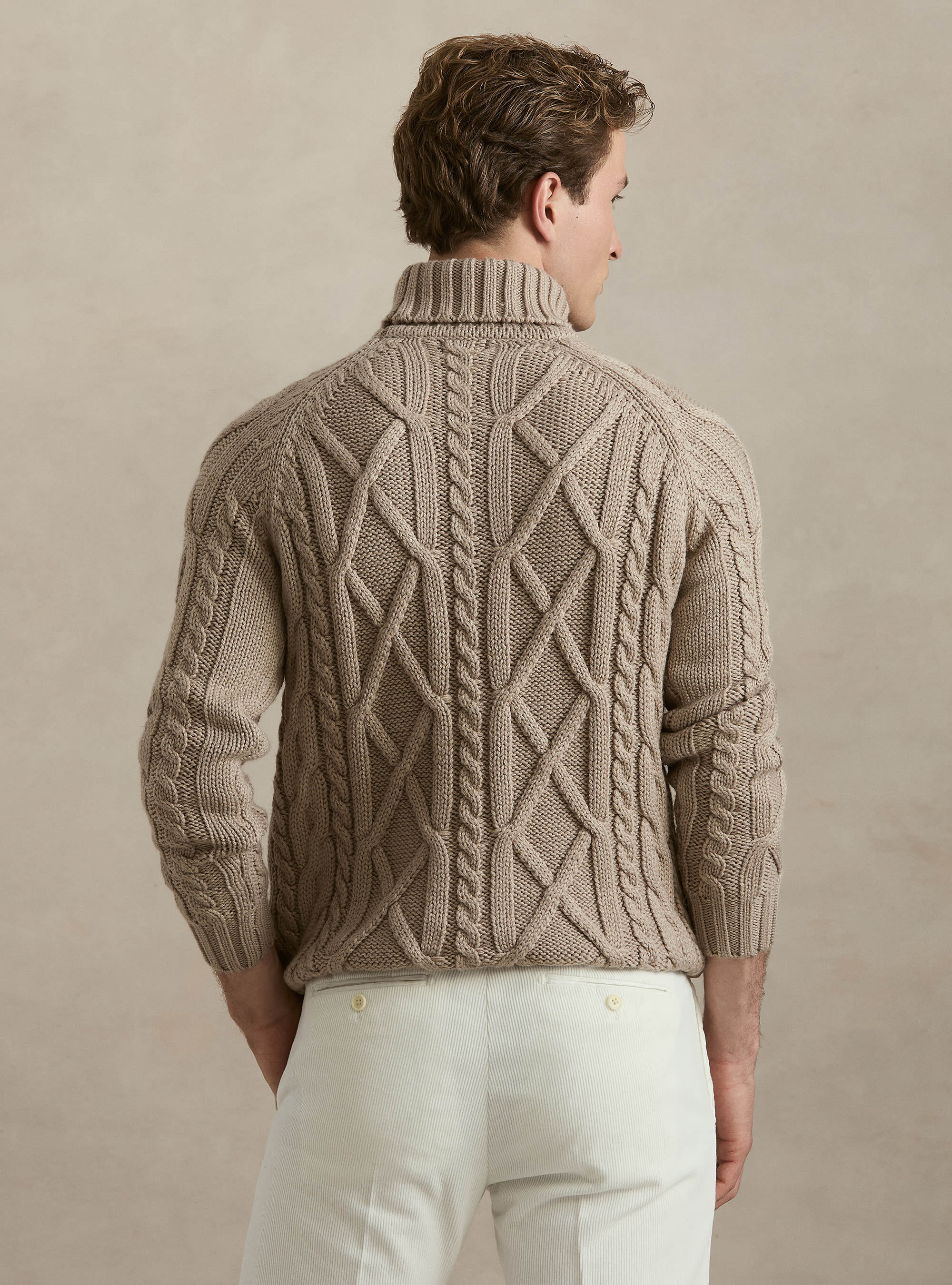 Cable Knit Wool Blend Turtleneck, SAND