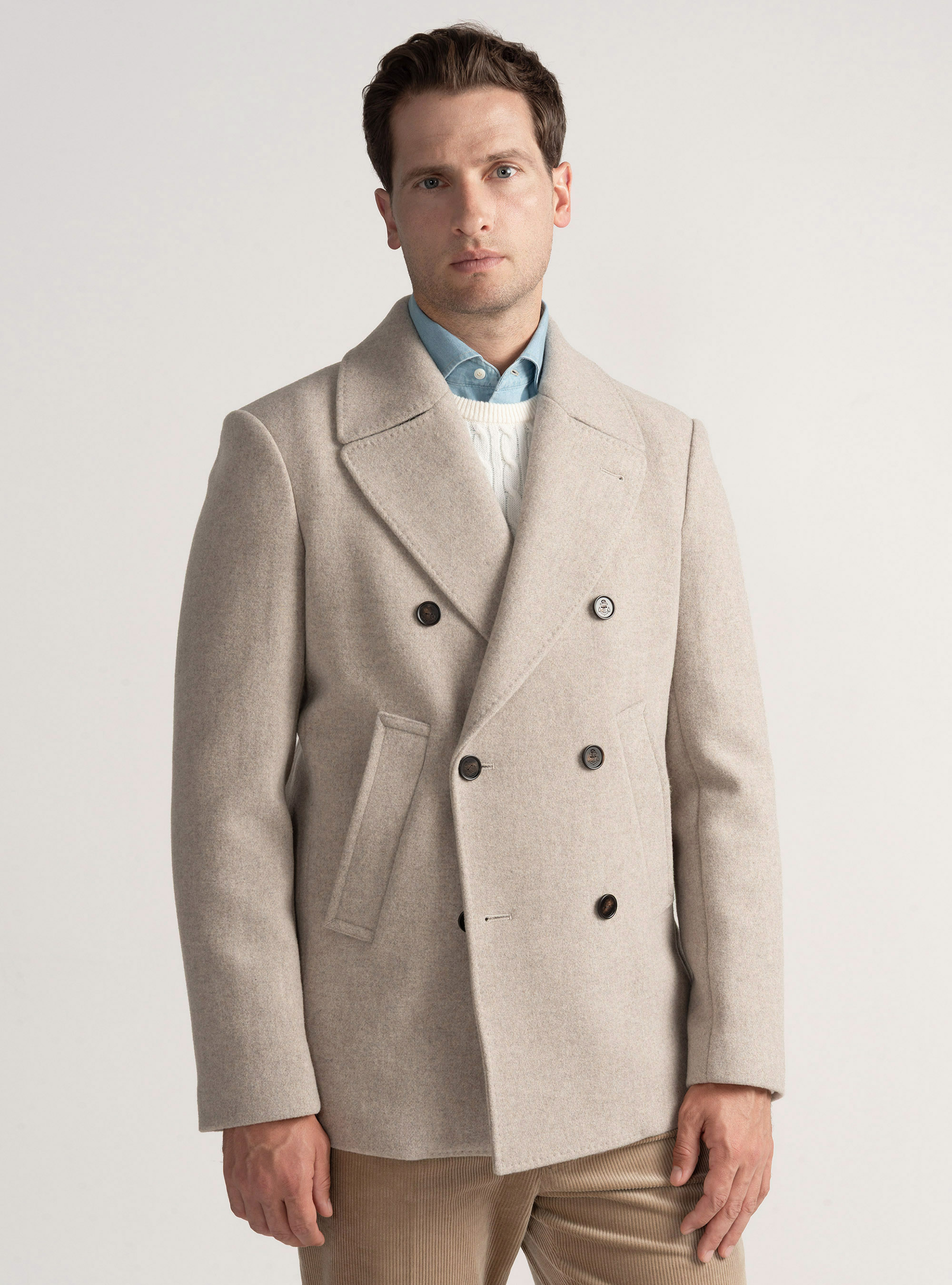 Peacoat en mezcla de lana, CRUDO