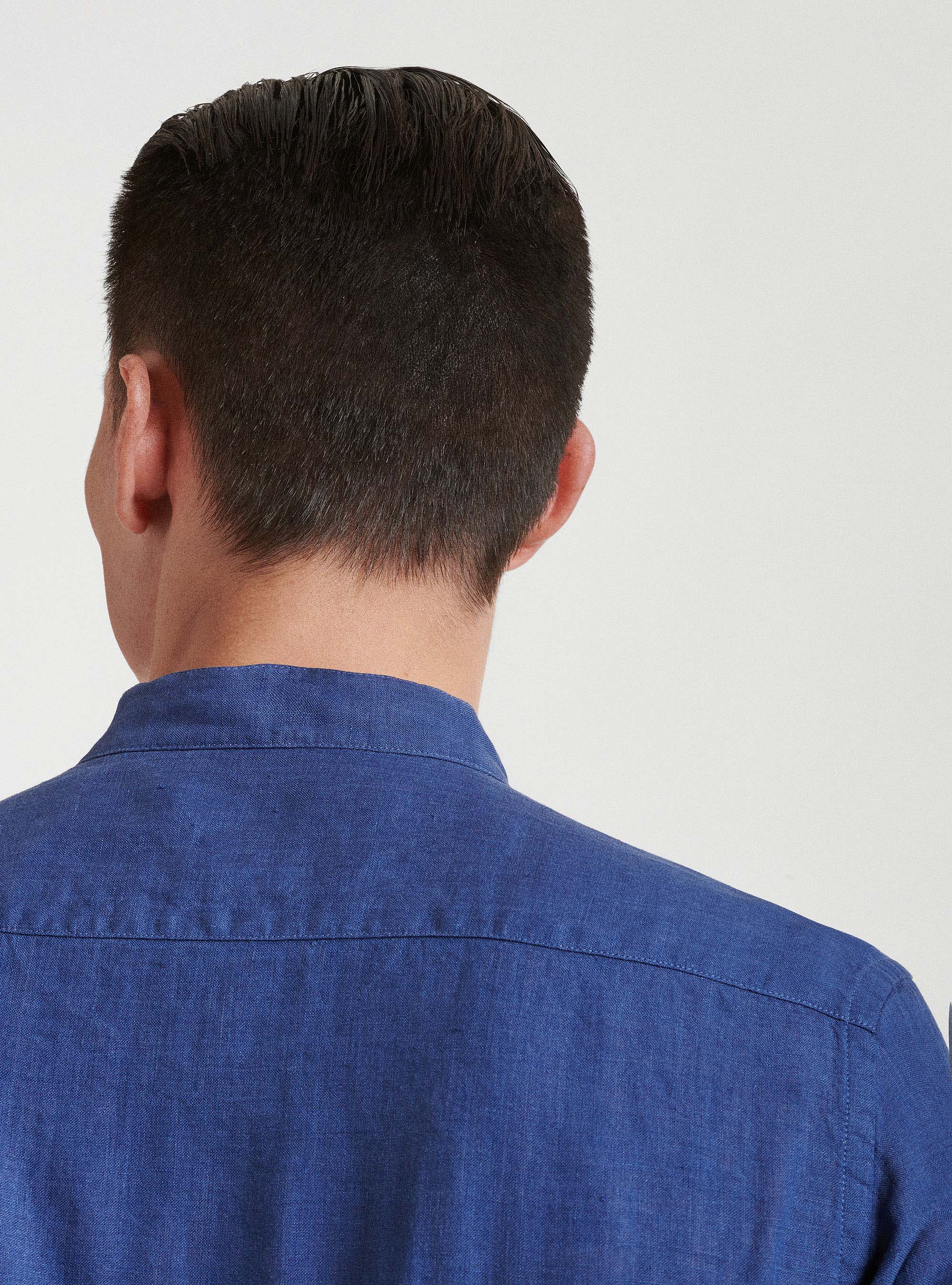 Camisa de cuello coreano en puro lino, 0243C DENIM