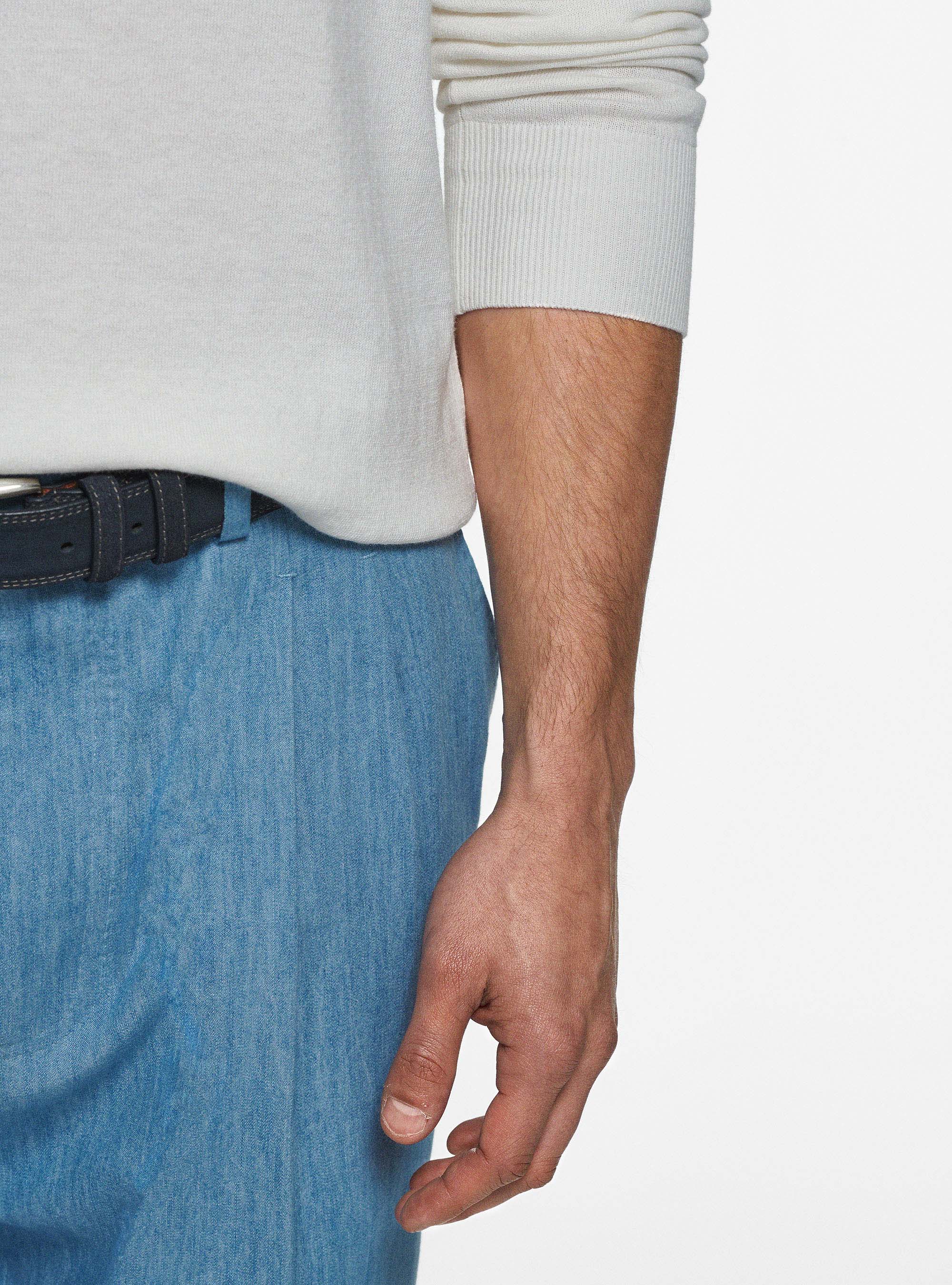 Maglia girocollo in cotone seta e cashmere, BIANCO