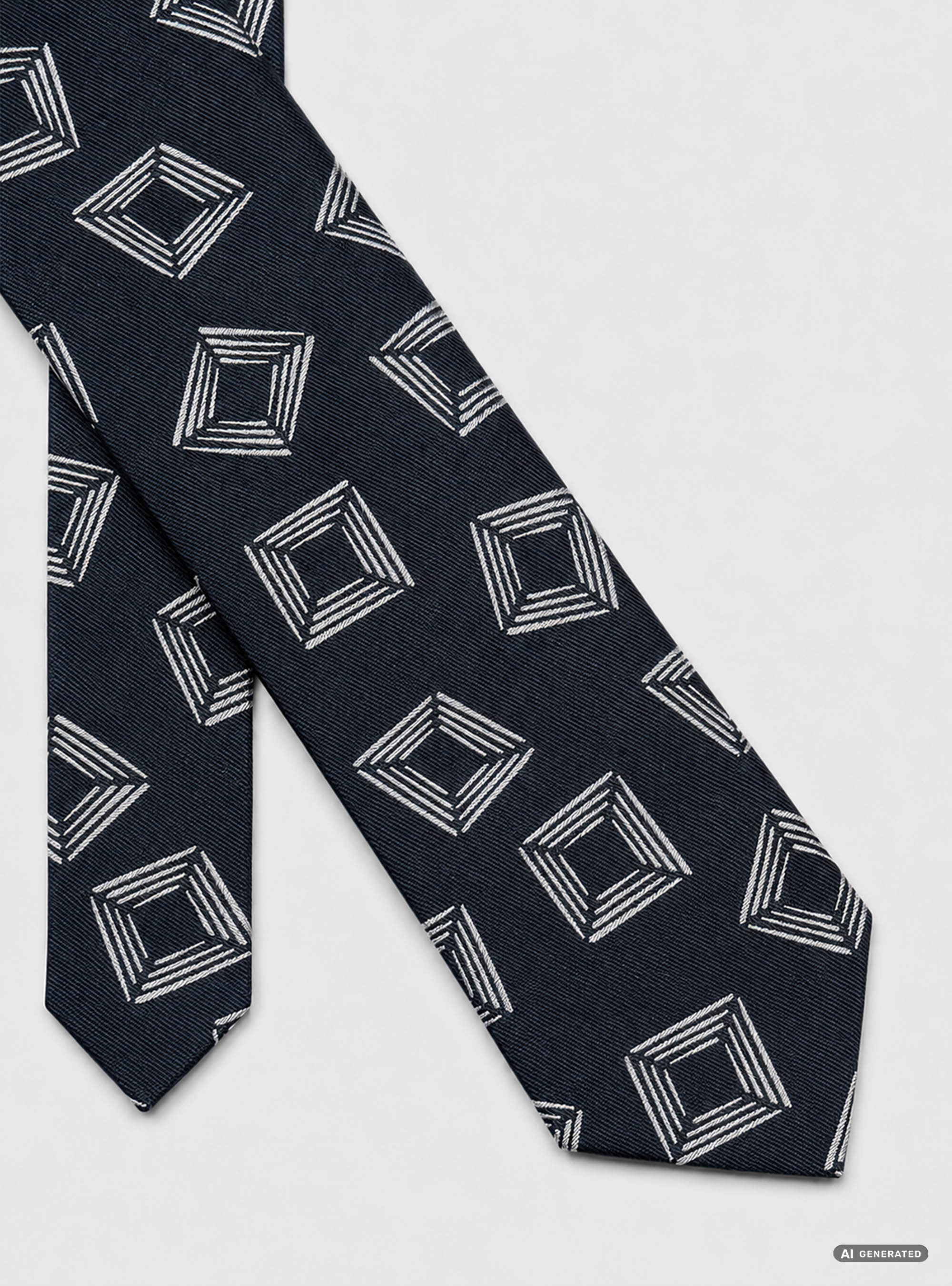 Geometric pattern silk twill tie, NAVY BLUE