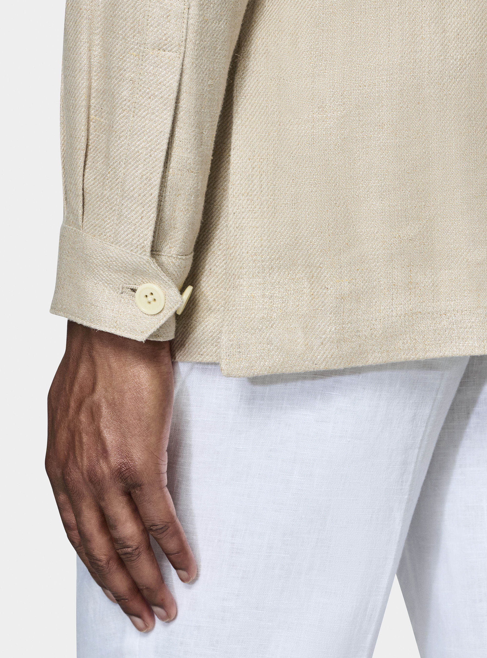 Linen twill shirt blazer, SAND