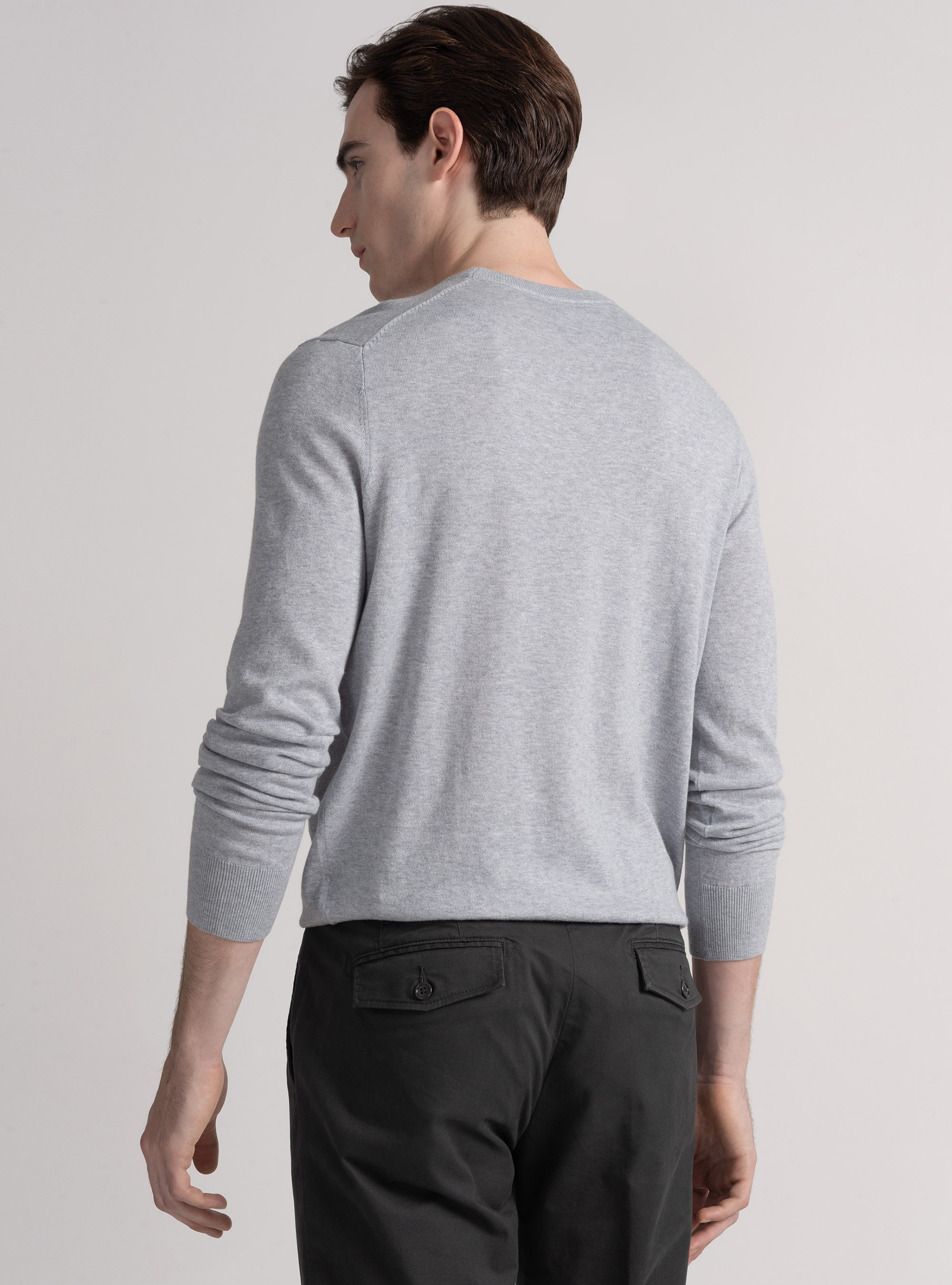 Maglia girocollo in cotone seta e cashmere, GRIGIO MELANGE 0151C