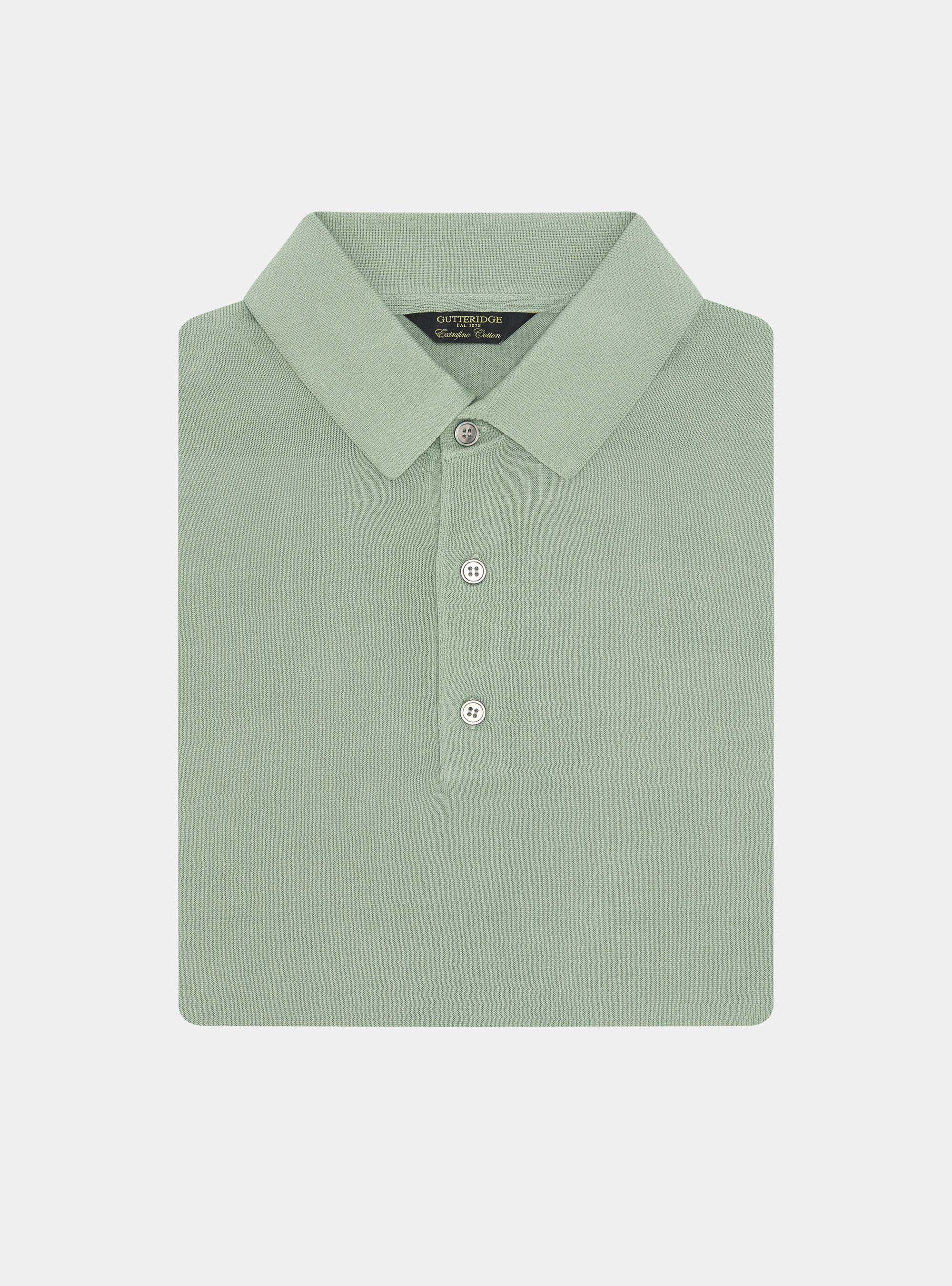 Extra-fine cotton knit polo shirt, SALVIA 0602C