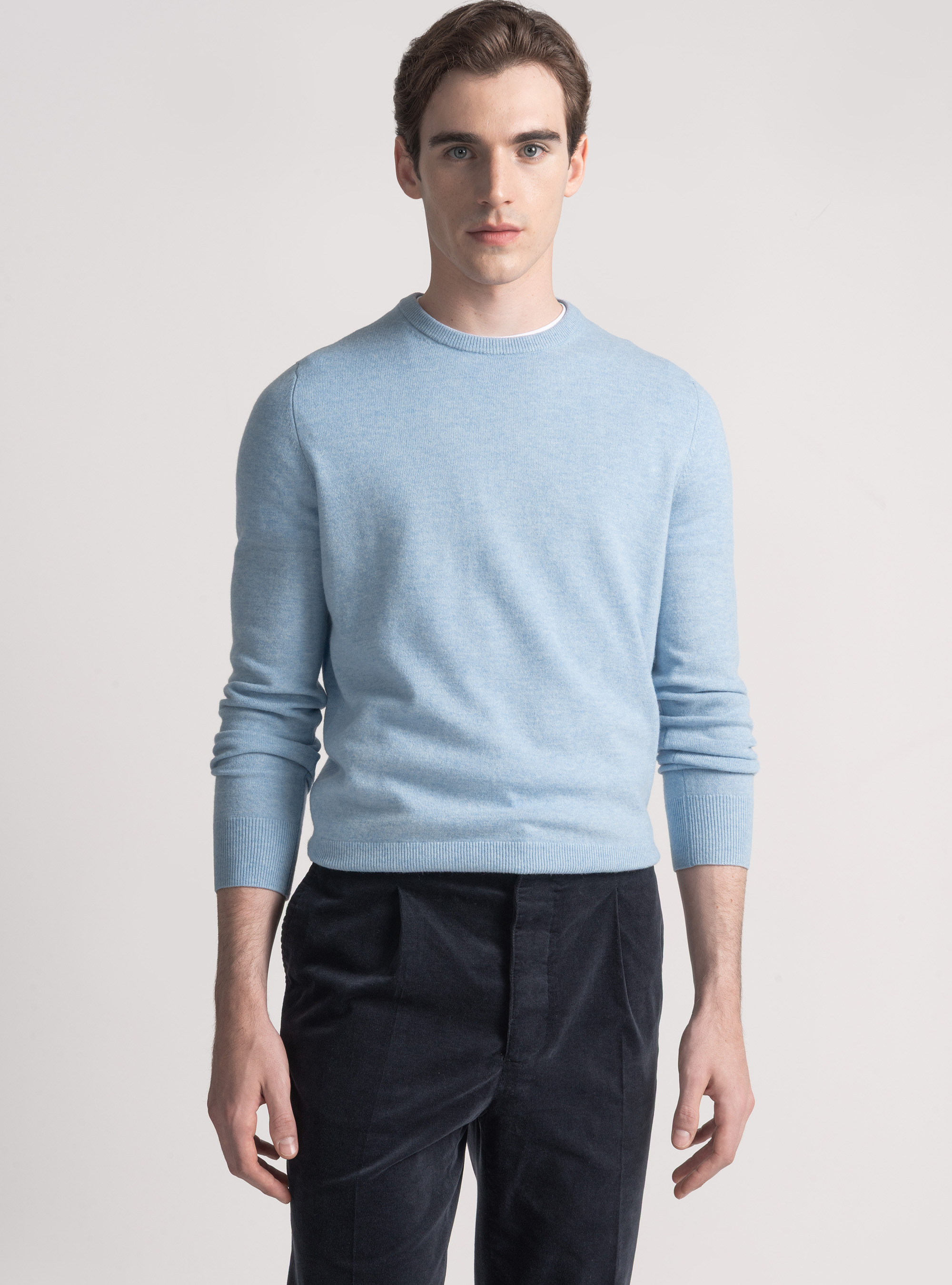 Lambswool and cashmere crew-neck sweater, AZZURRO POLVERE 0283C