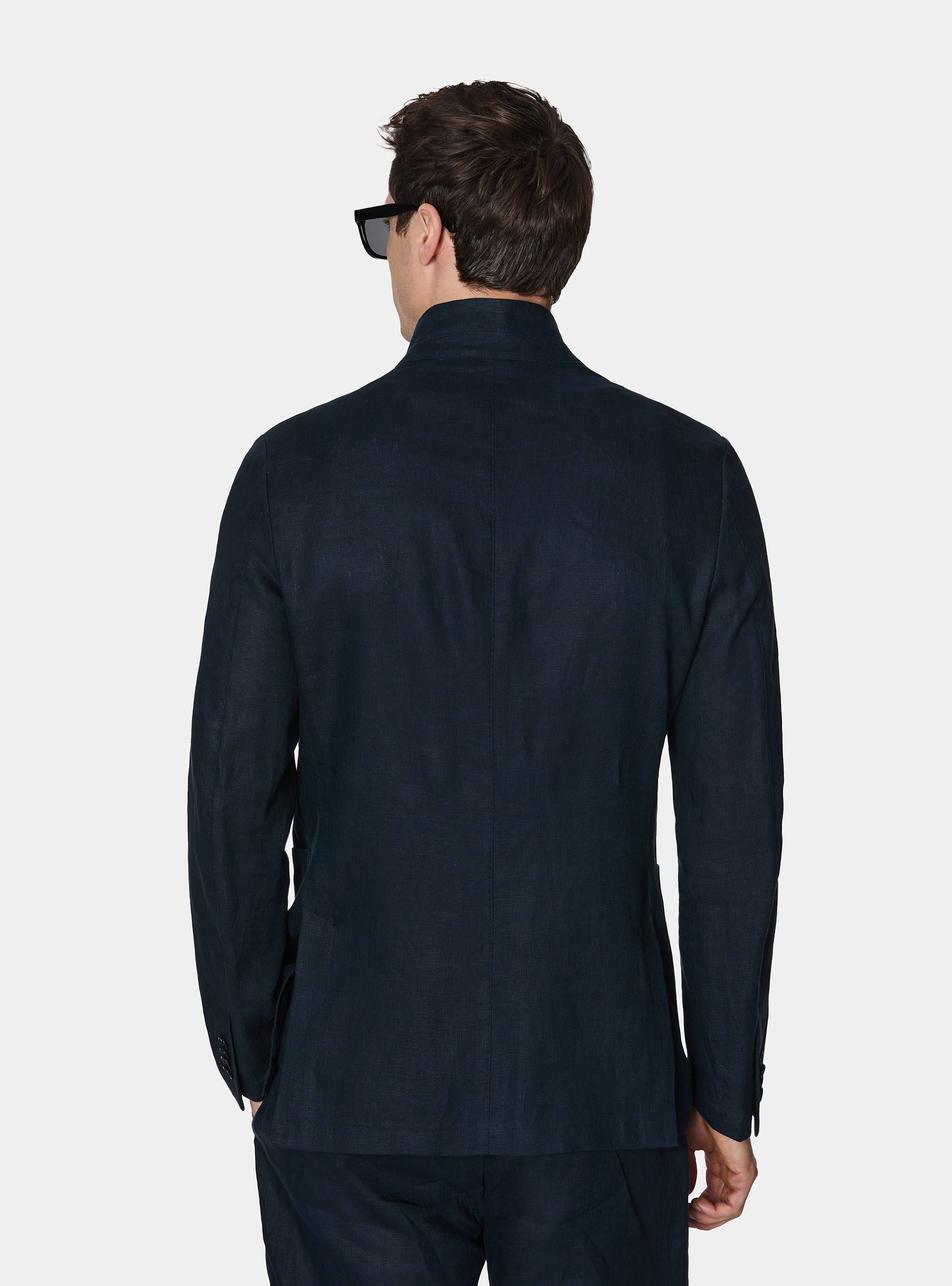 Veste cor&eacute;enne en pur lin, BLEU MARINE