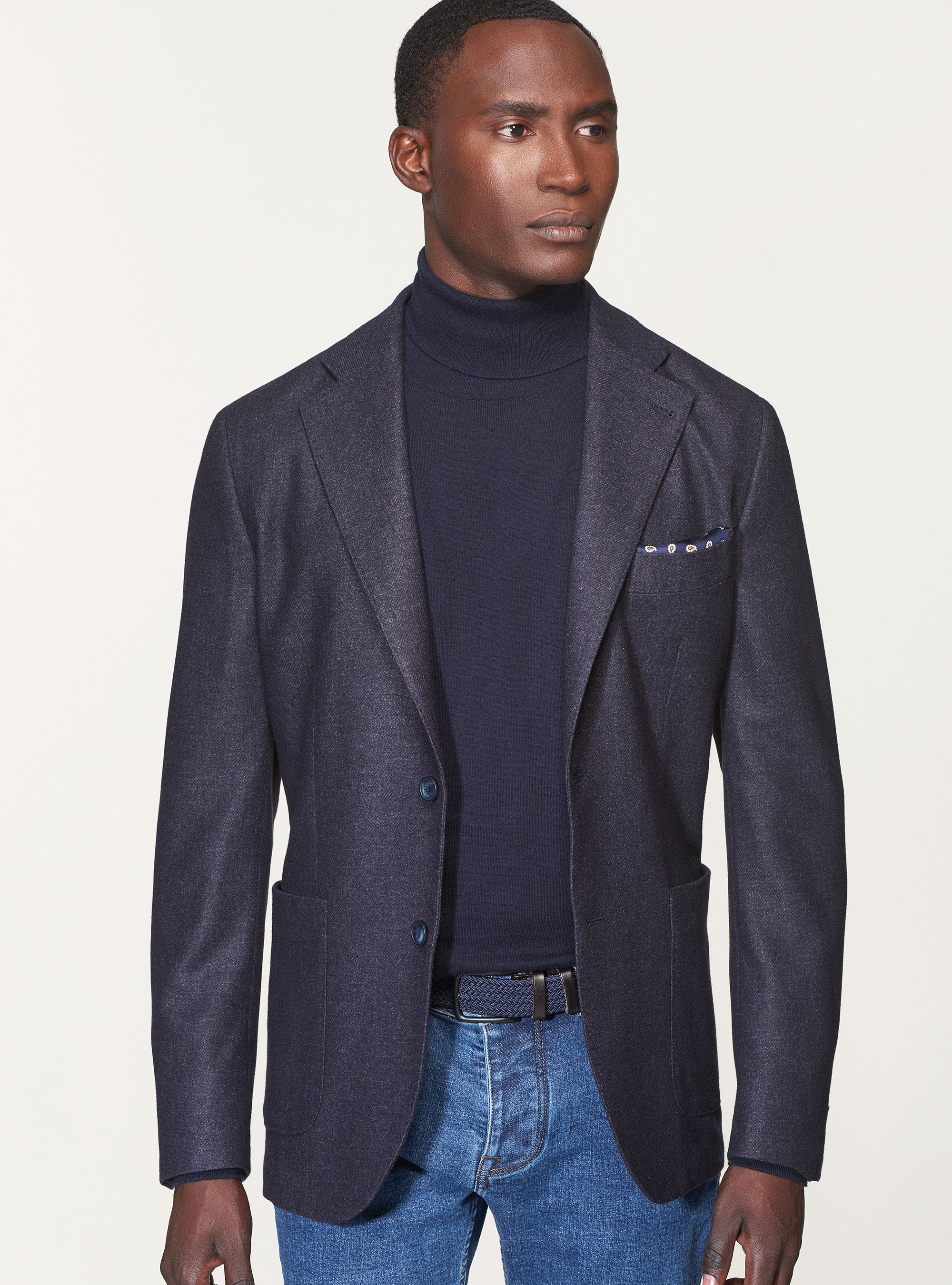 Giacca in flanella di misto lana, BLU NAVY