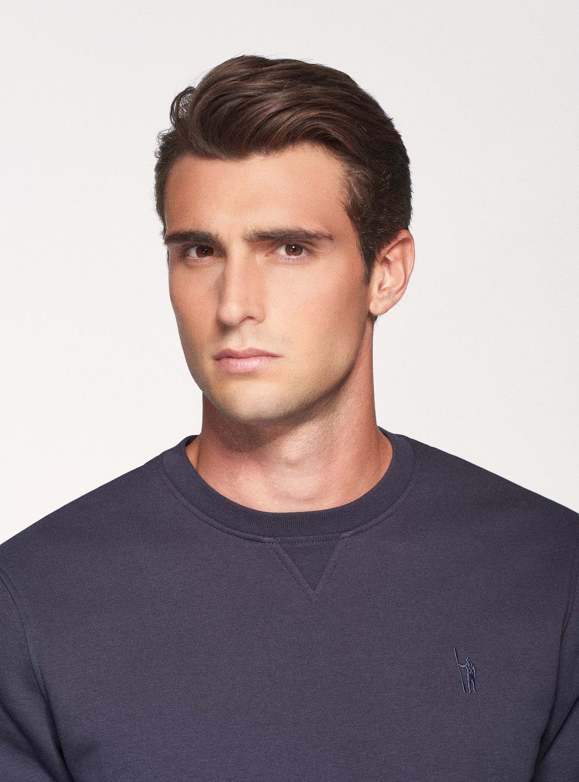 Cotton blend crew-neck sweatshirt, NAVY BLUE