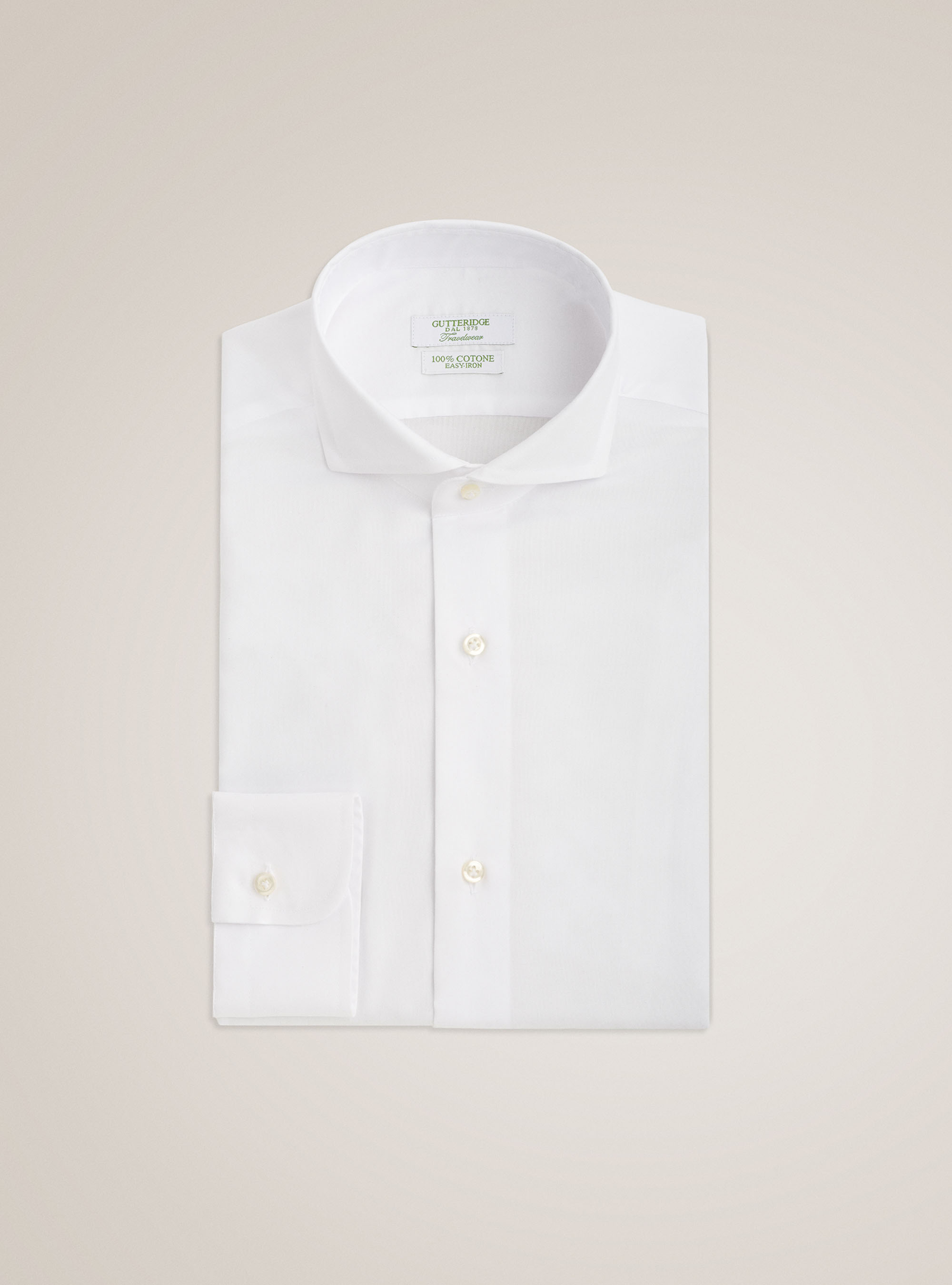 Camisa de viaje con cuello franc&eacute;s en algod&oacute;n oxford, BLANCO