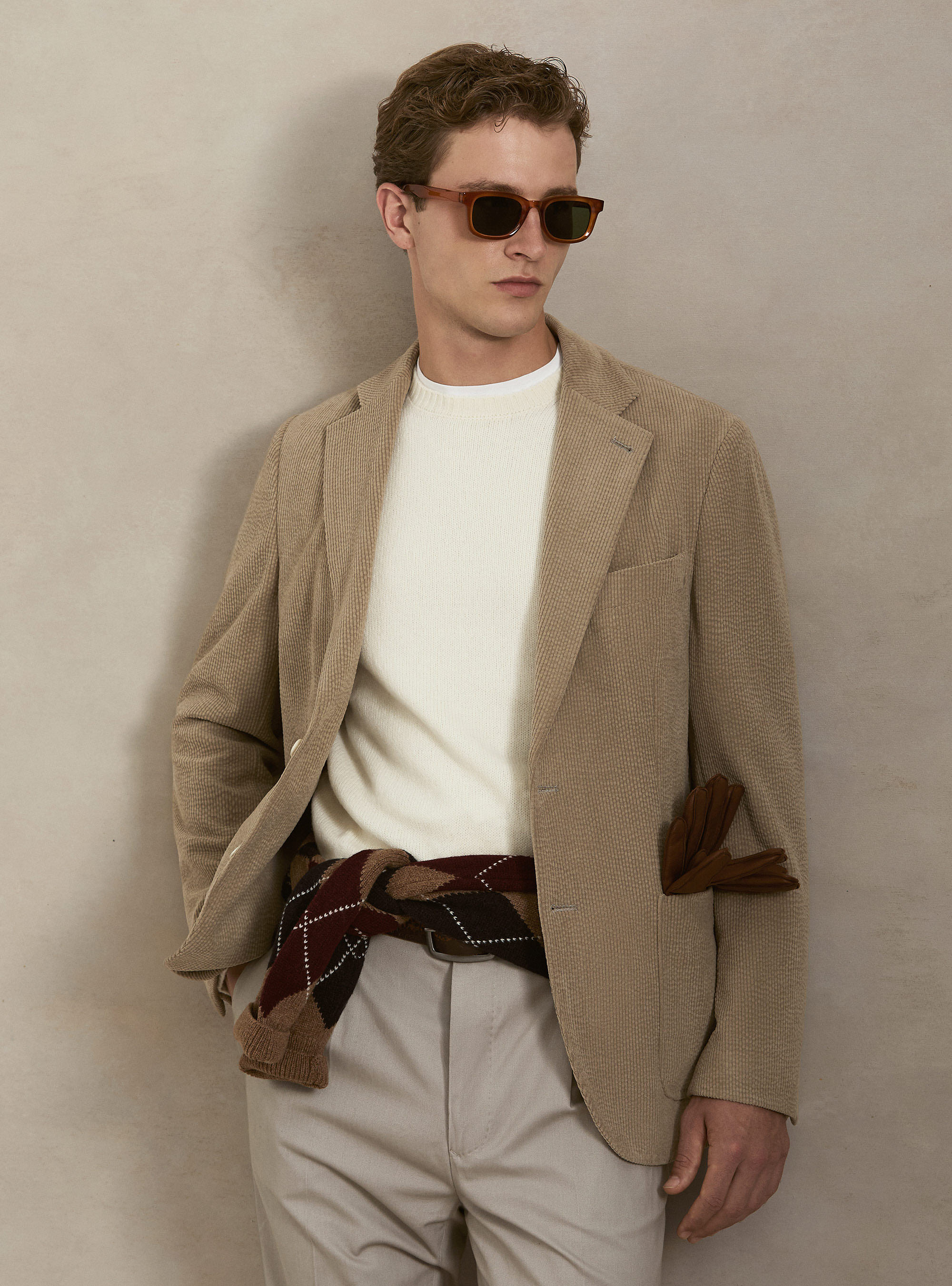 Veste droite en velours extensible, SABLE