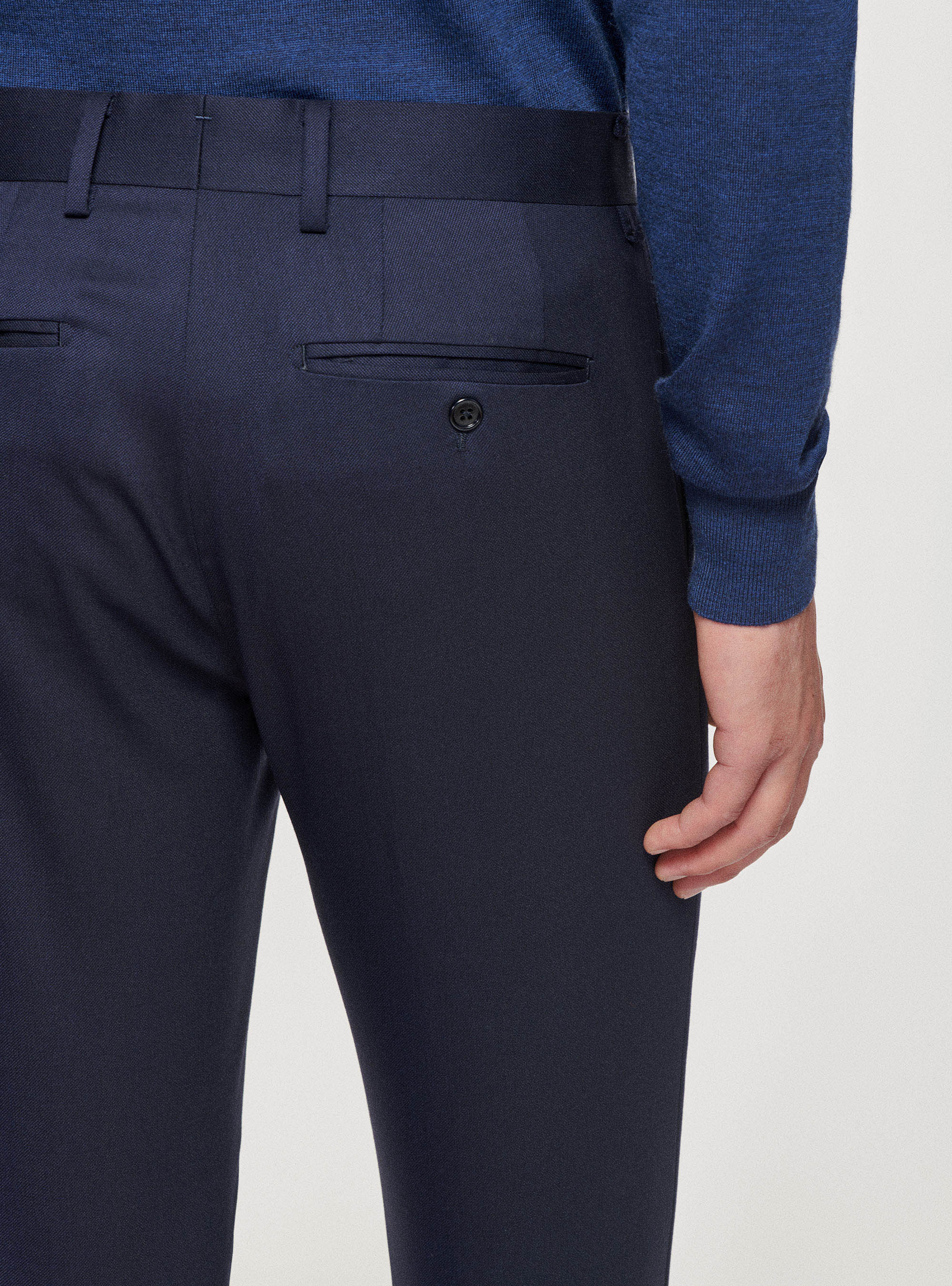 Pantalon de voyage en pure laine extensible, BLEU MARINE