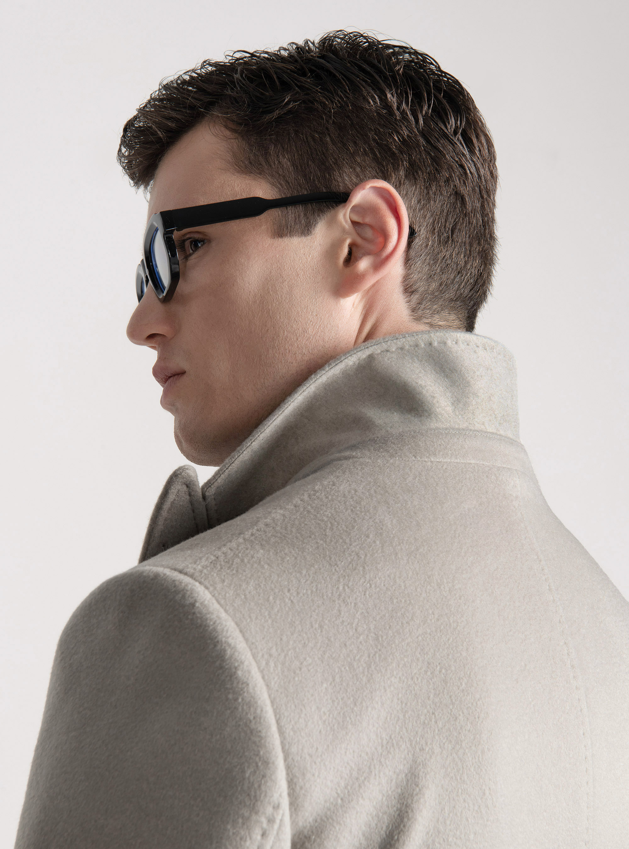 Double-breasted coat in 100% cashmere, ECRU 0536C