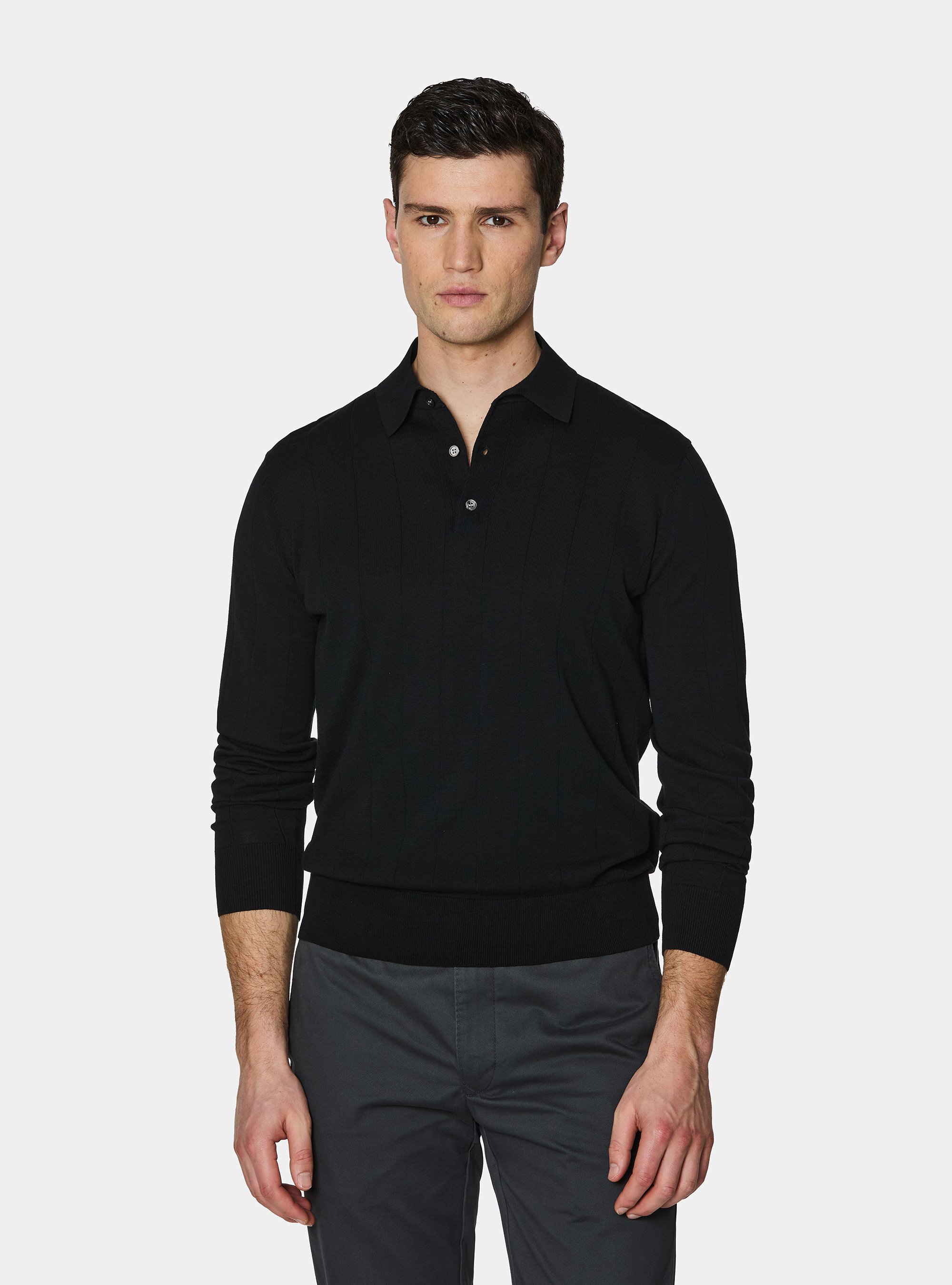 Polo in maglia manica lunga, NERO