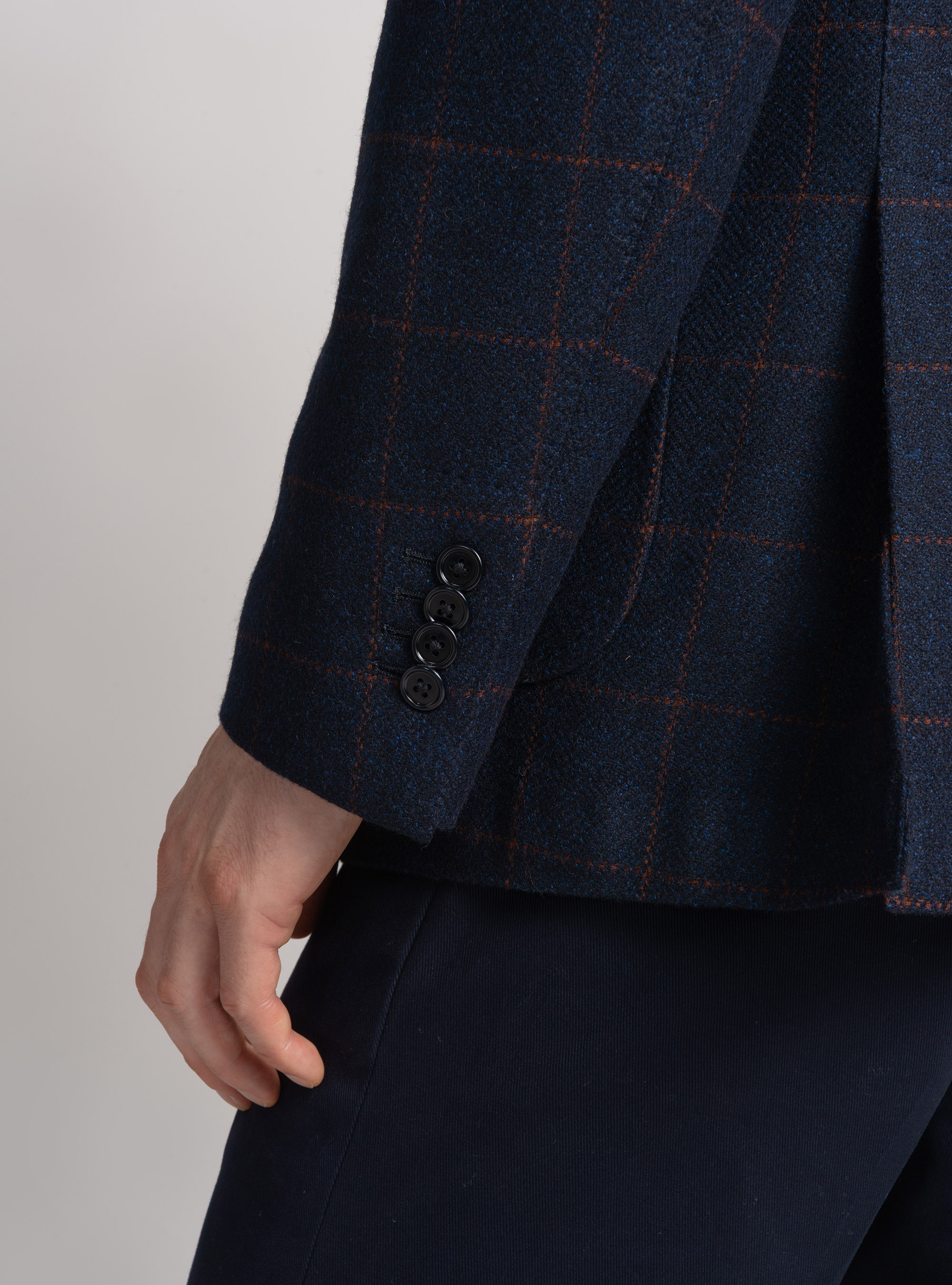 Cashmere wool checked blazer, NAVY BLUE