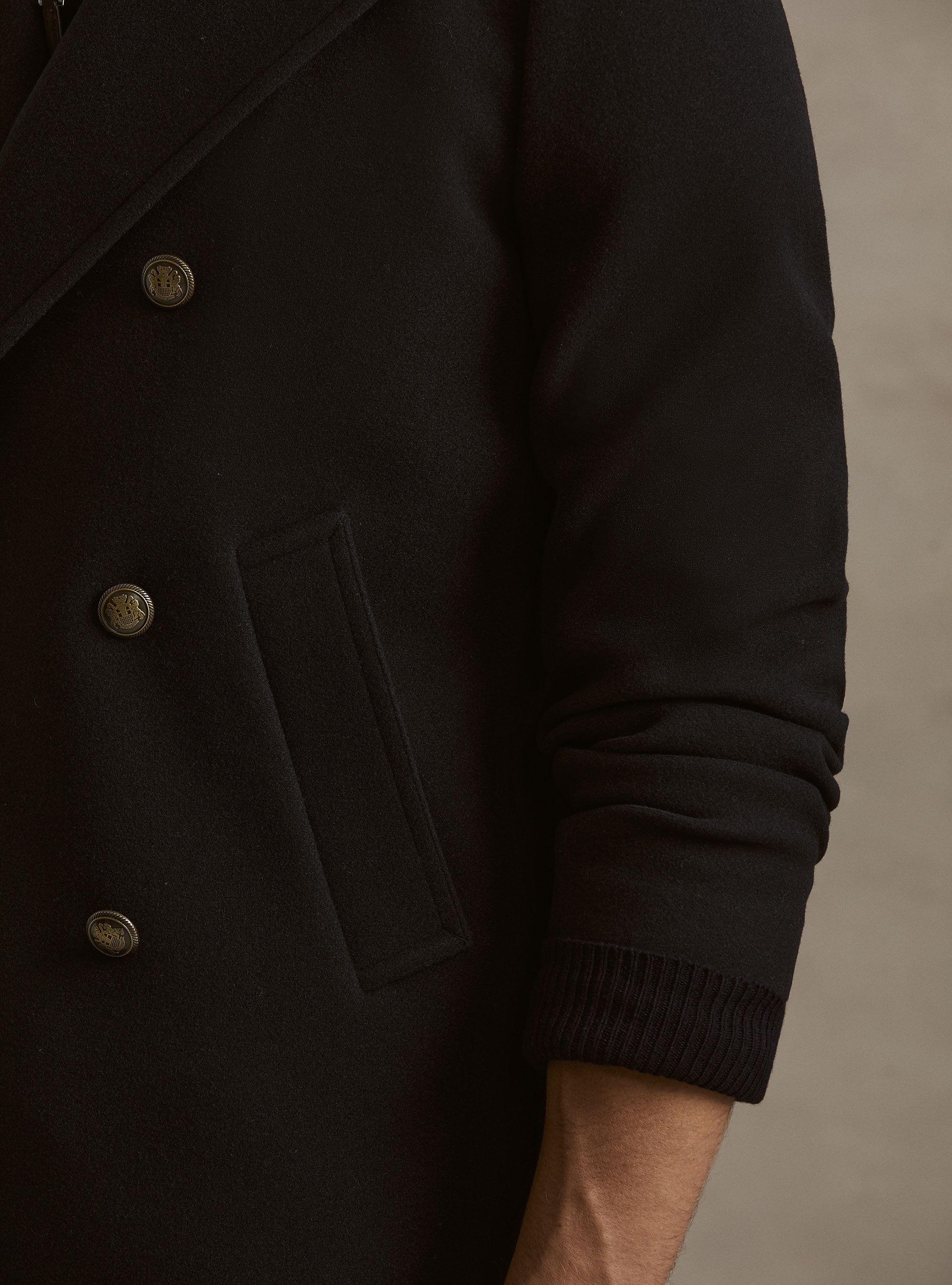 Wool blend peacoat with metal buttons, NAVY BLUE