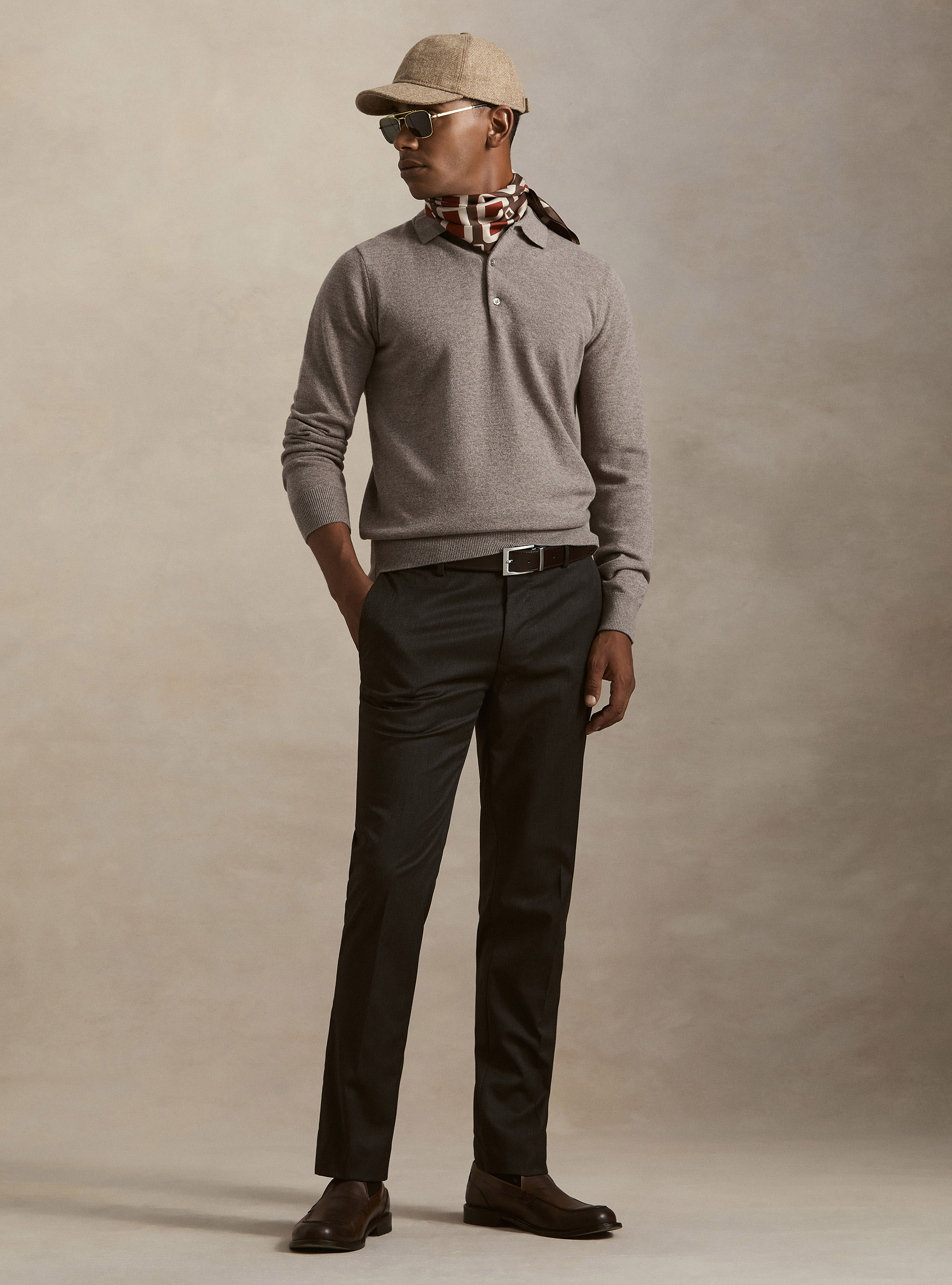 Wool and cashmere knitted polo, TORTORA 0542C