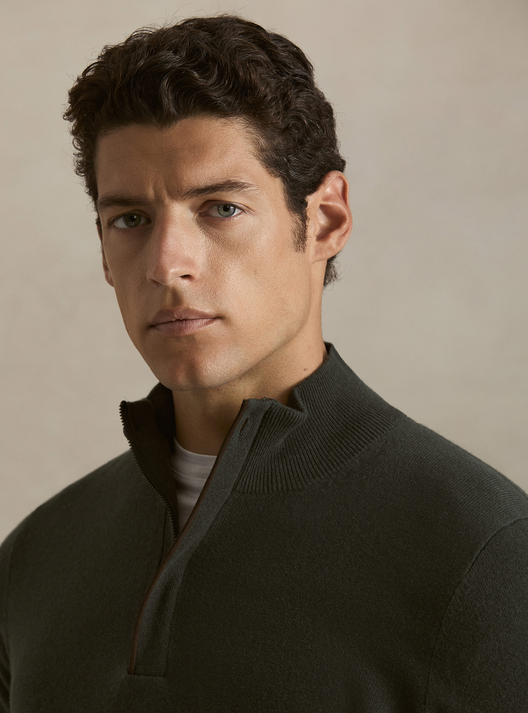 Pull demi-zip en lambswool et cachemire, MILITARE 0609C