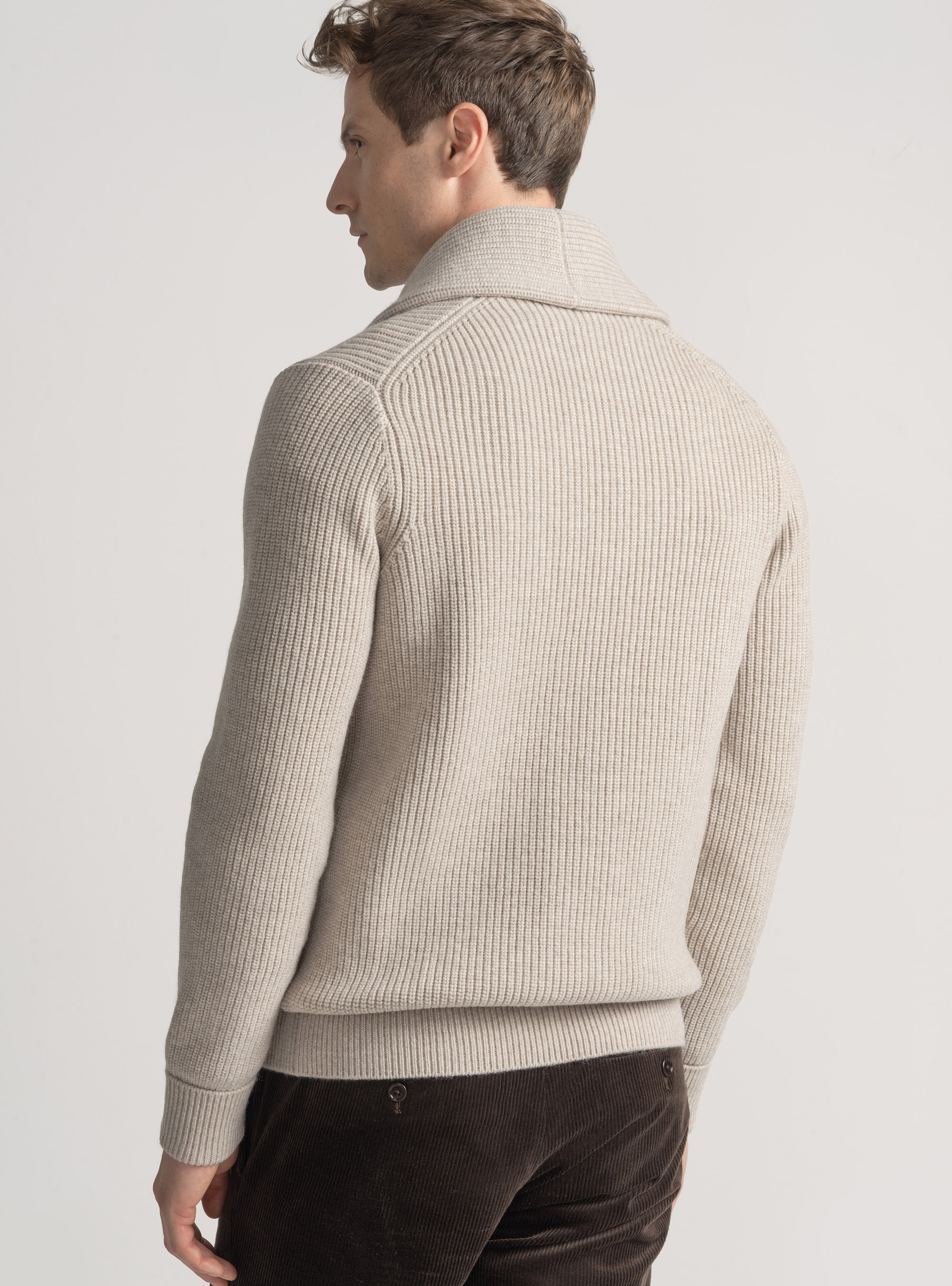 Merino wool shawl knit cardigan, ECRU