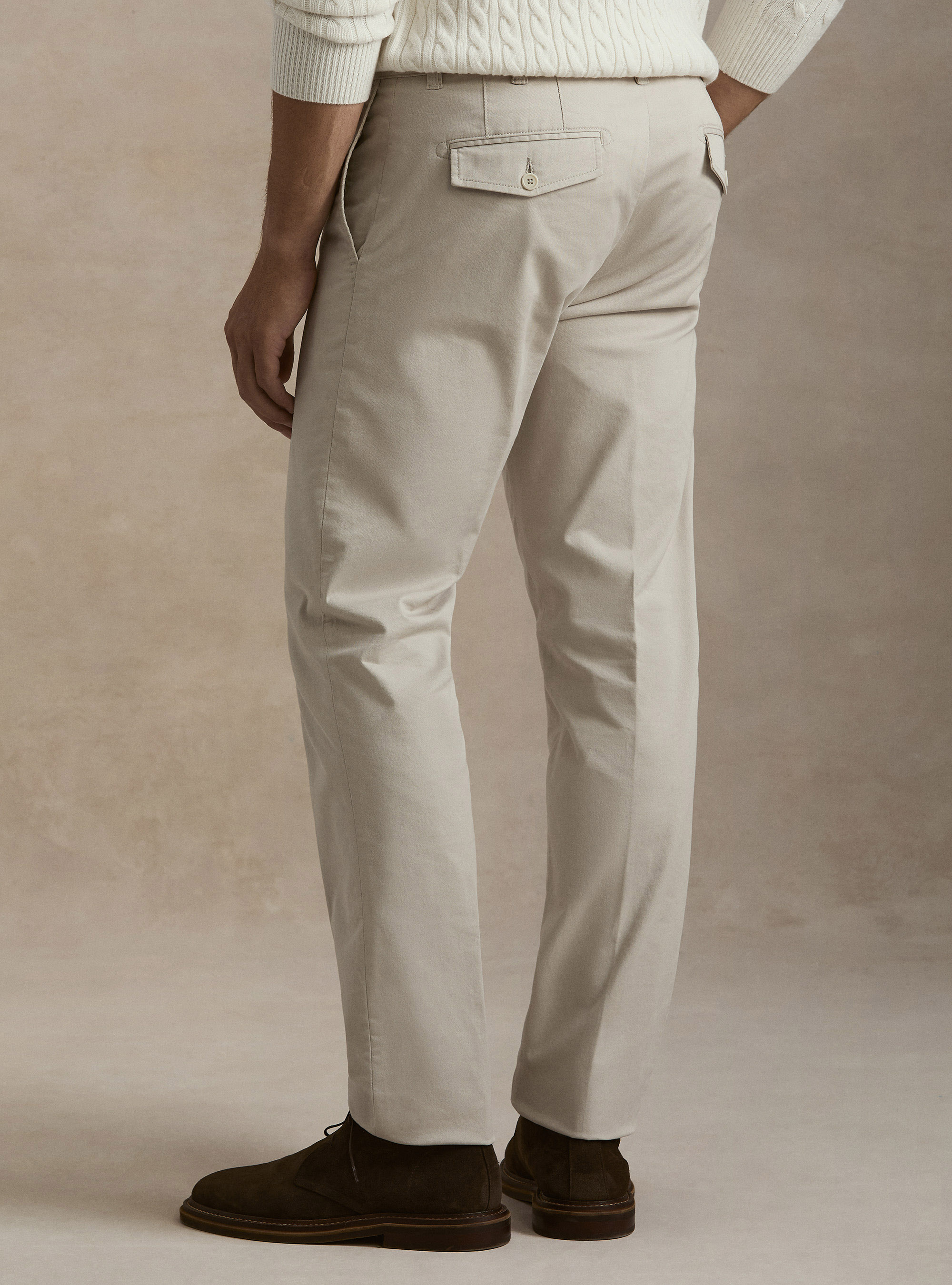 Pantalones chino slim fit de sarga el&aacute;stica, ECRU 0536C