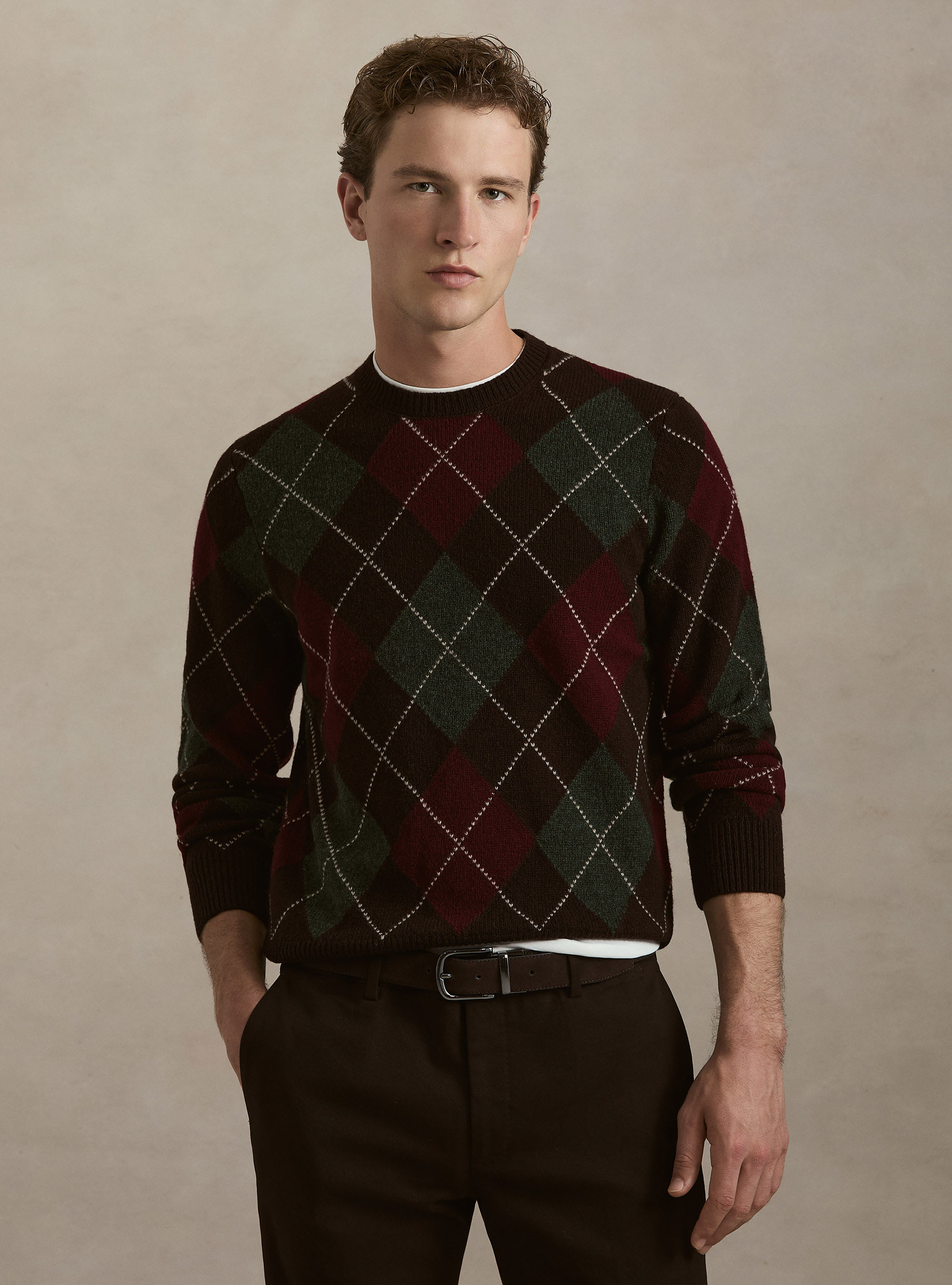Punto intarsia integral de lana de Shetland, MARRON